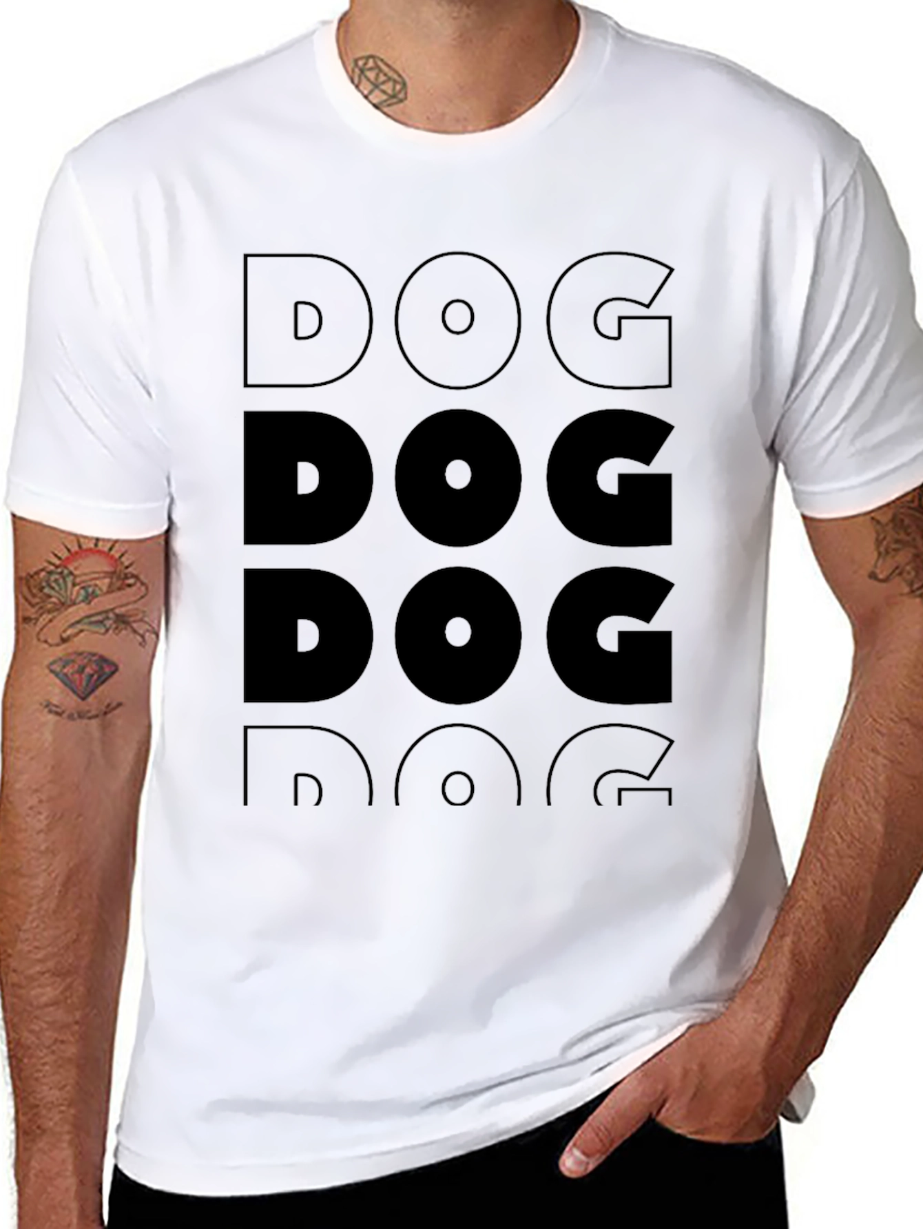 DOG Graphic Print Crew Neck T-Shirt - Black