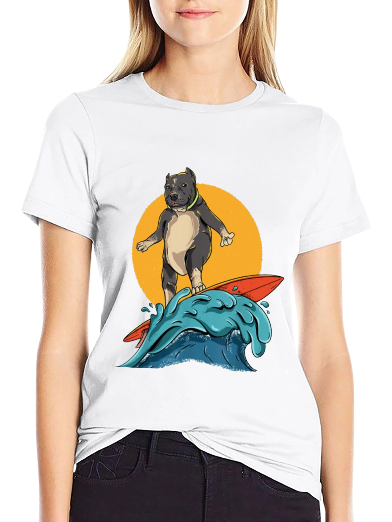 Surfing Pitbull Graphic Tee - Cool Dog Lover Shirt
