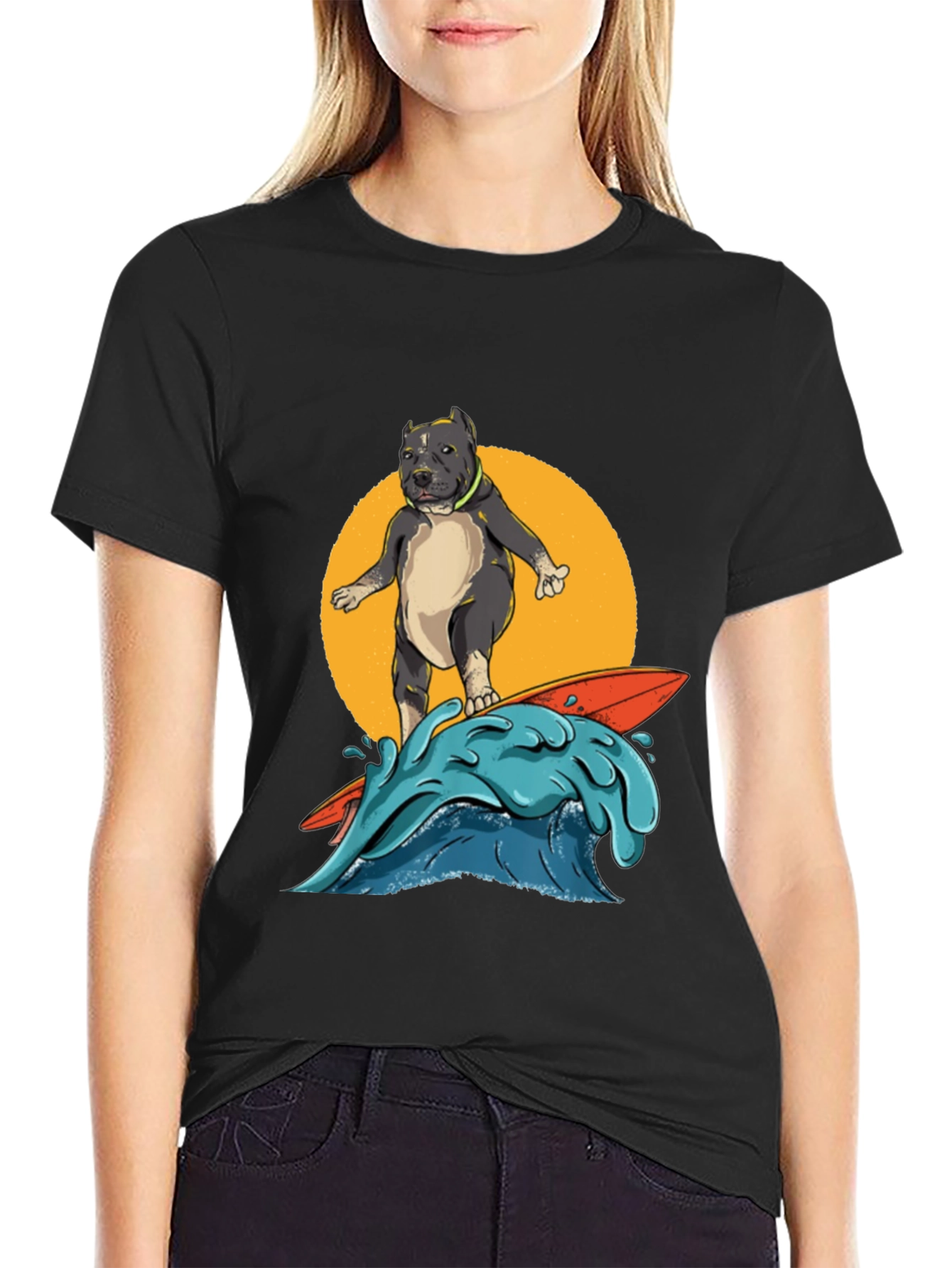 Surfing Pitbull Graphic Tee - Cool Dog Lover Shirt