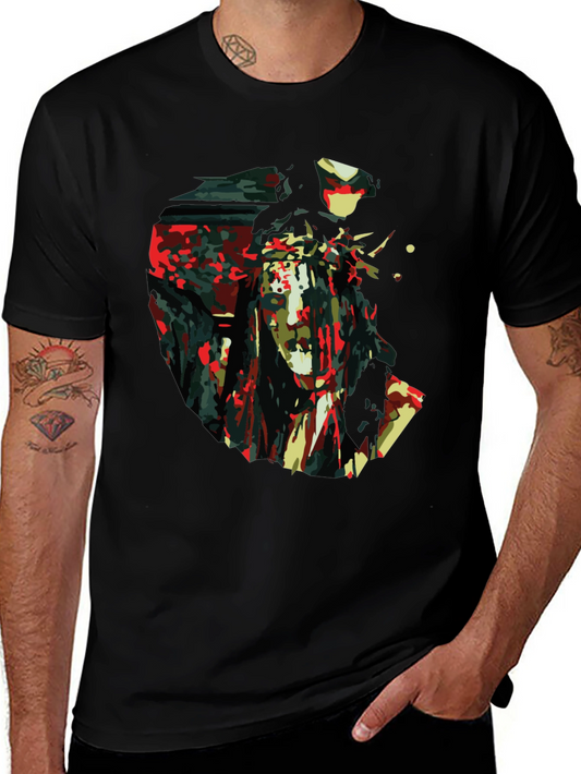 Abstract Jesus Print Black T-Shirt