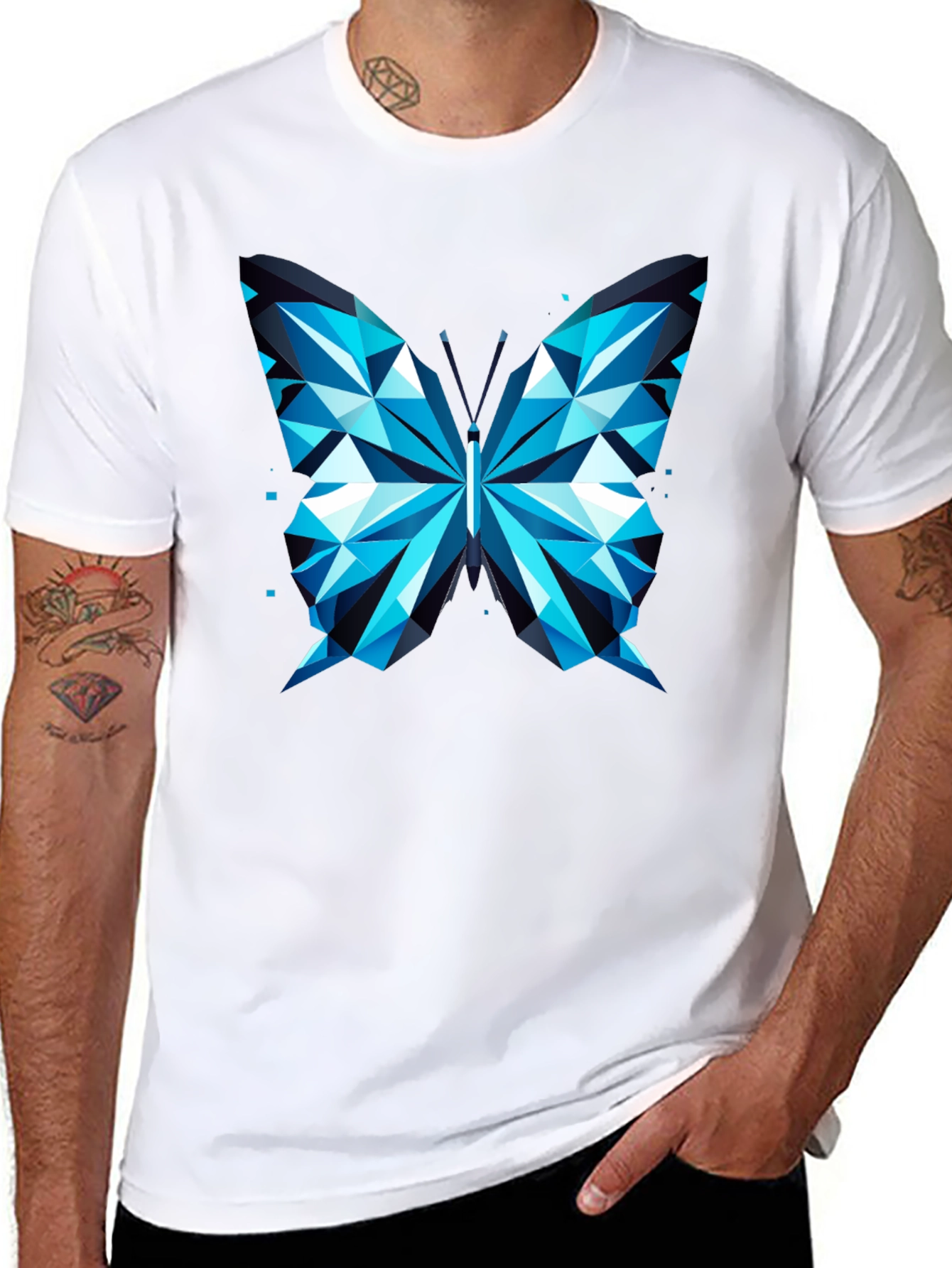Geometric Butterfly Print Tee - Modern Graphic T-Shirt