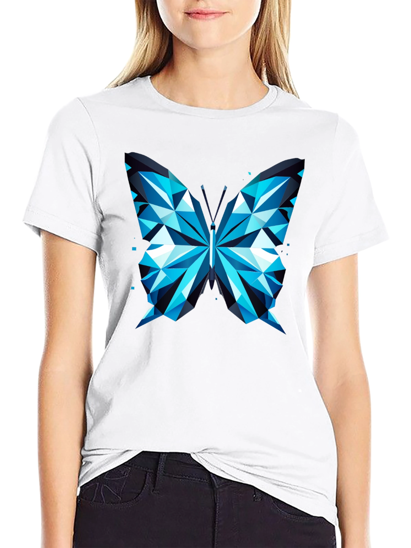 Geometric Butterfly Print Tee - Modern Graphic T-Shirt