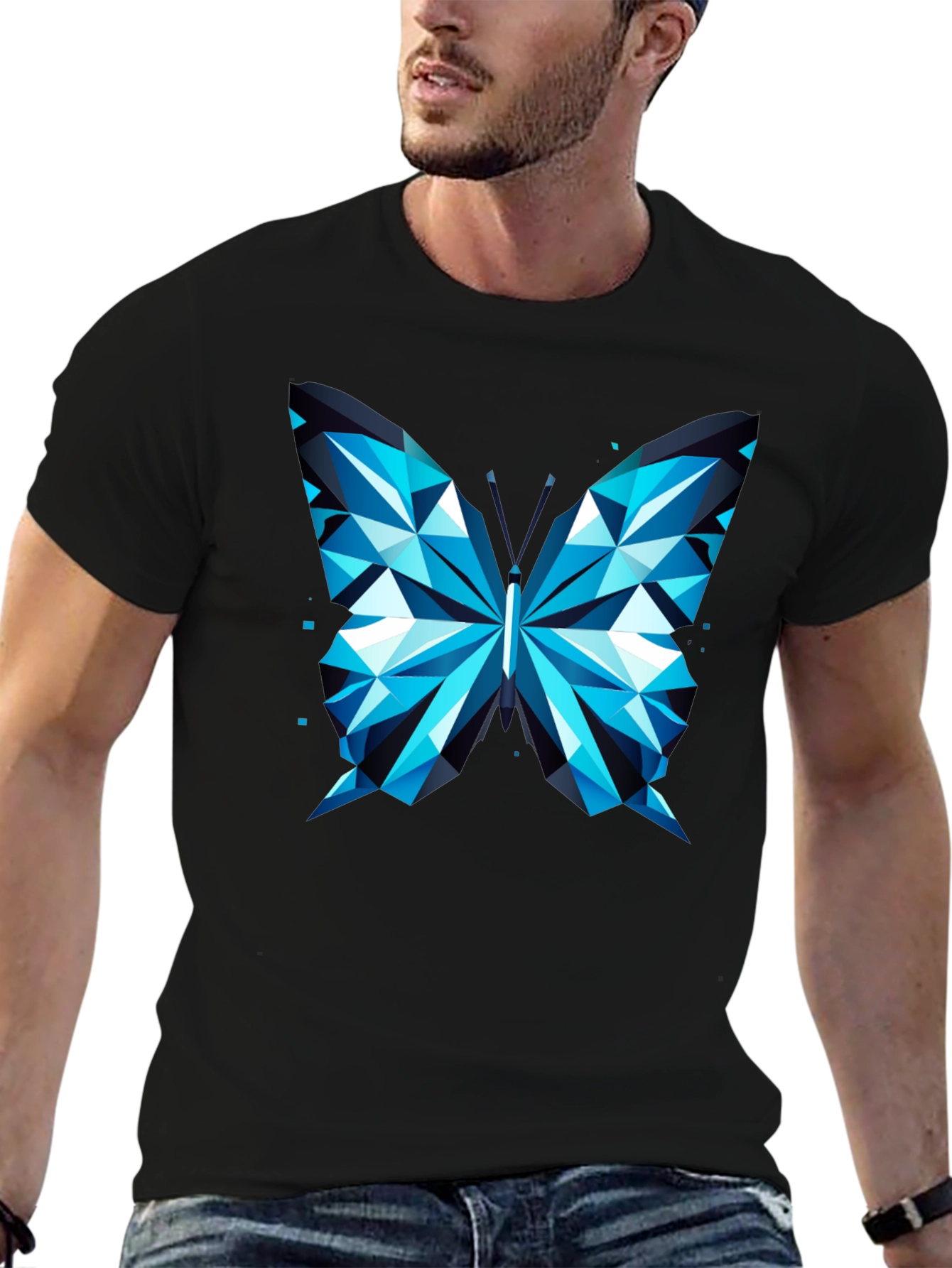 Geometric Butterfly Print Tee - Modern Graphic T-Shirt