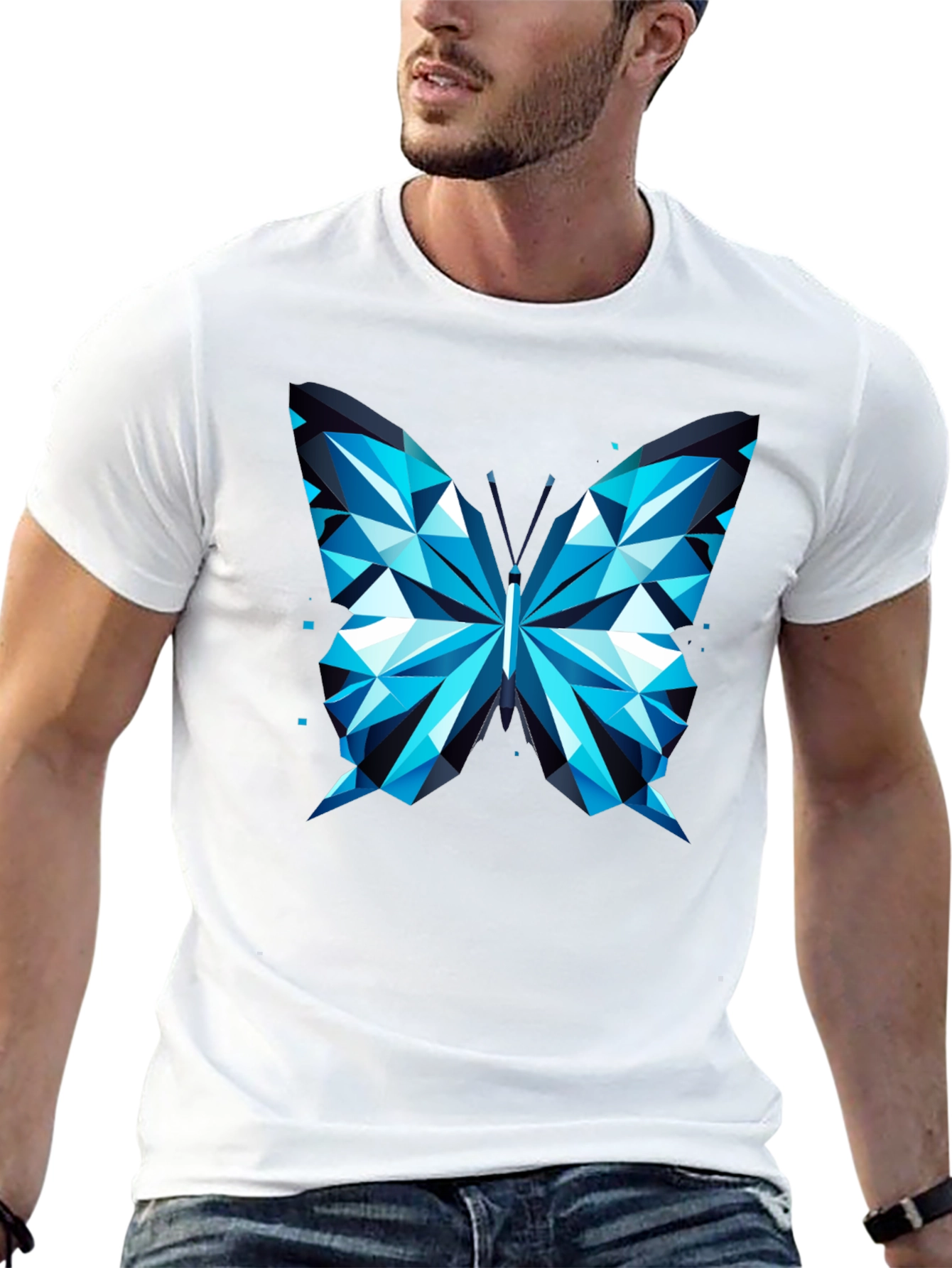 Geometric Butterfly Print Tee - Modern Graphic T-Shirt