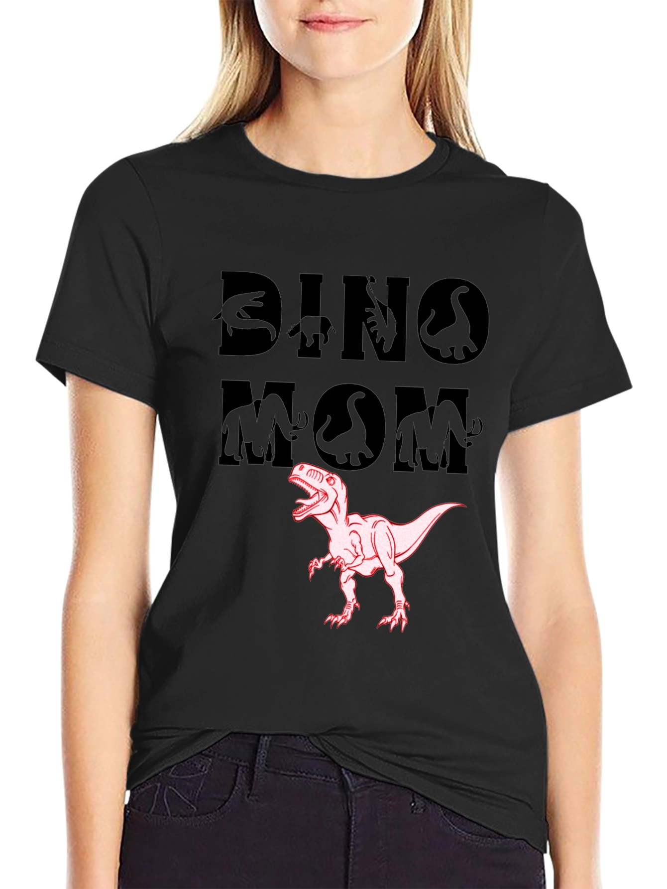 Dino Mom T-Shirt - Black Cotton Dinosaur Tee