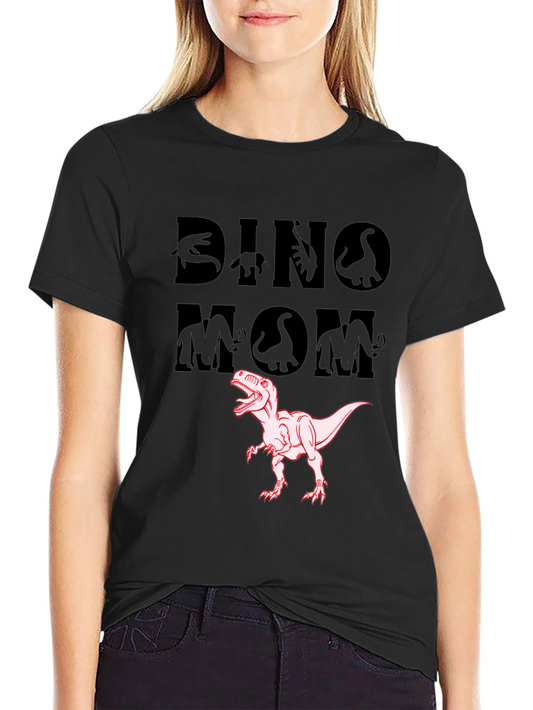 Dino Mom T-Shirt - Black Cotton Dinosaur Tee