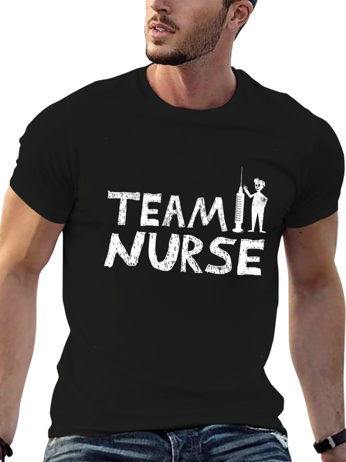 Team Nurse Graphic Tee - Black Cotton T-Shirt