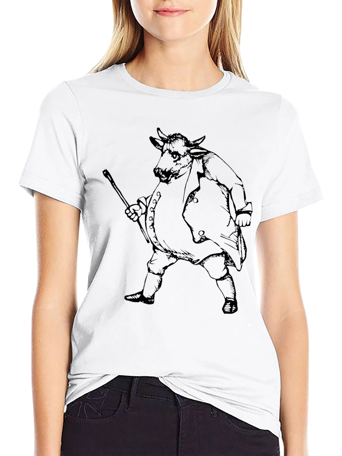 Cow Man Graphic Tee - Black Cotton Blend