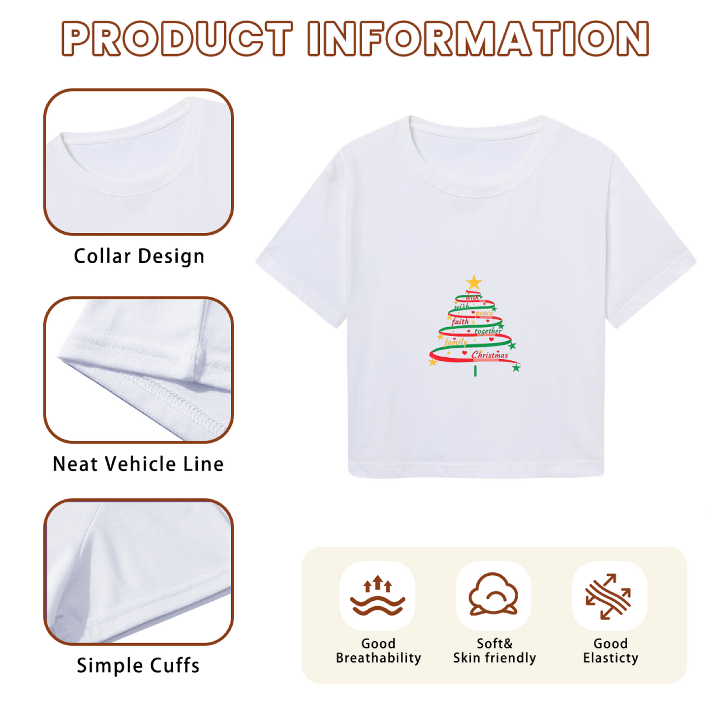 Inspirational Word Art Christmas Tree Faith Family Joy Women Crop Tee