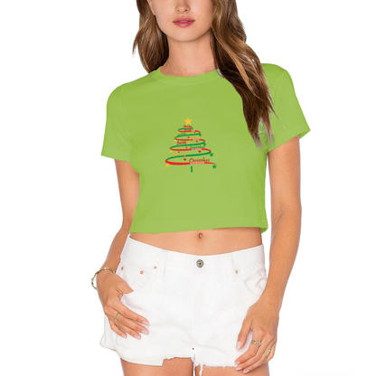 Inspirational Word Art Christmas Tree Faith Family Joy Women Crop Tee