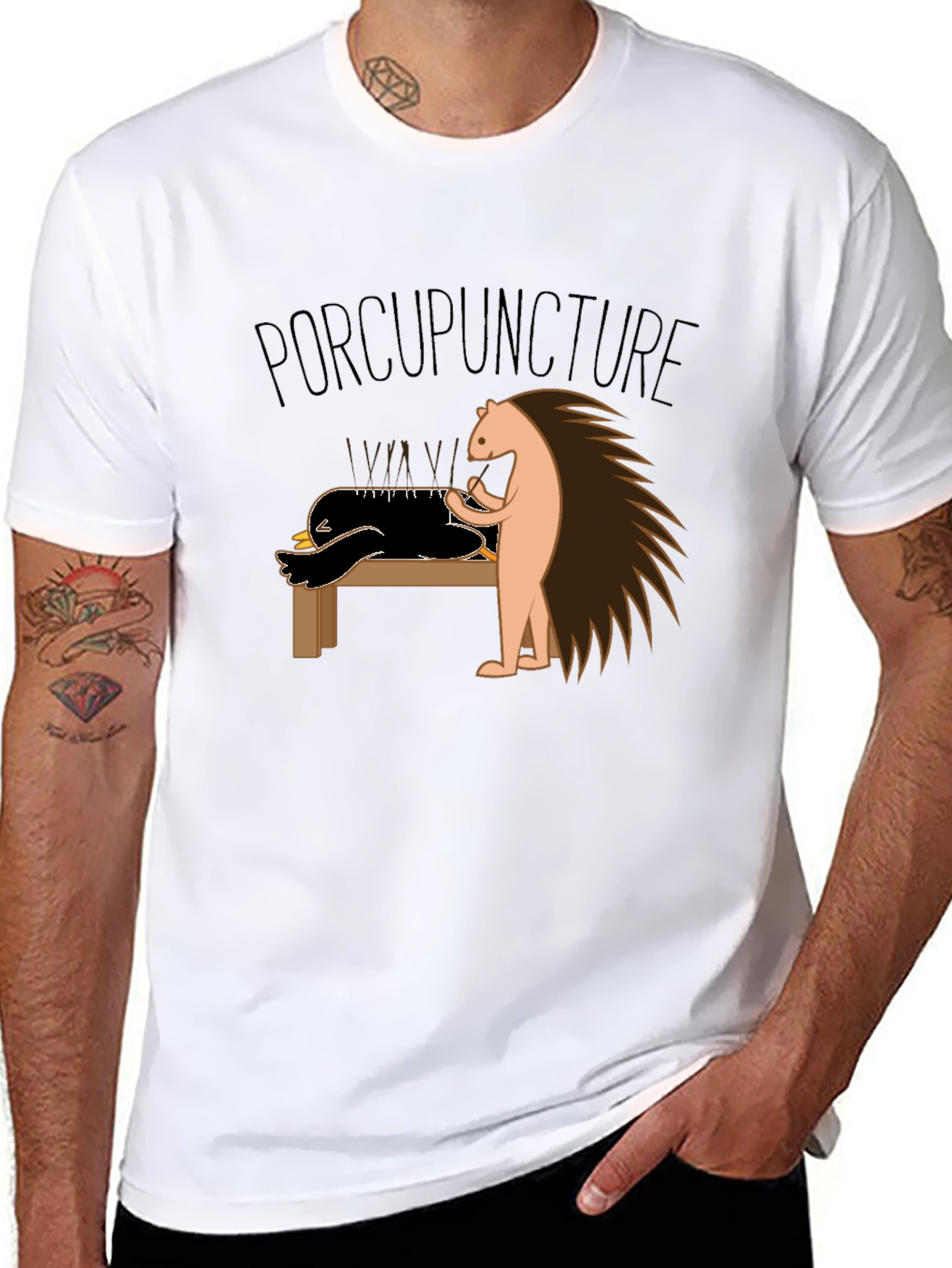 Funny Porcupuncture T-Shirt - Acupuncture Pun Tee