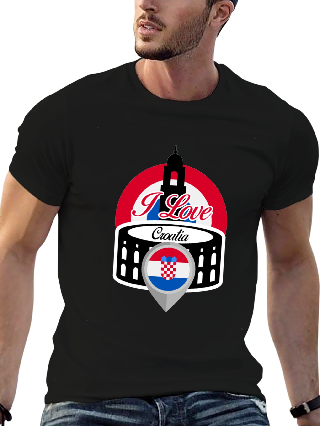 I Love Croatia T-Shirt - Black Graphic Tee