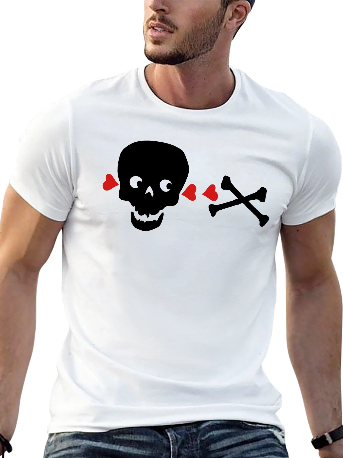 Skull & Crossbones Heart Eyes T-Shirt - Black