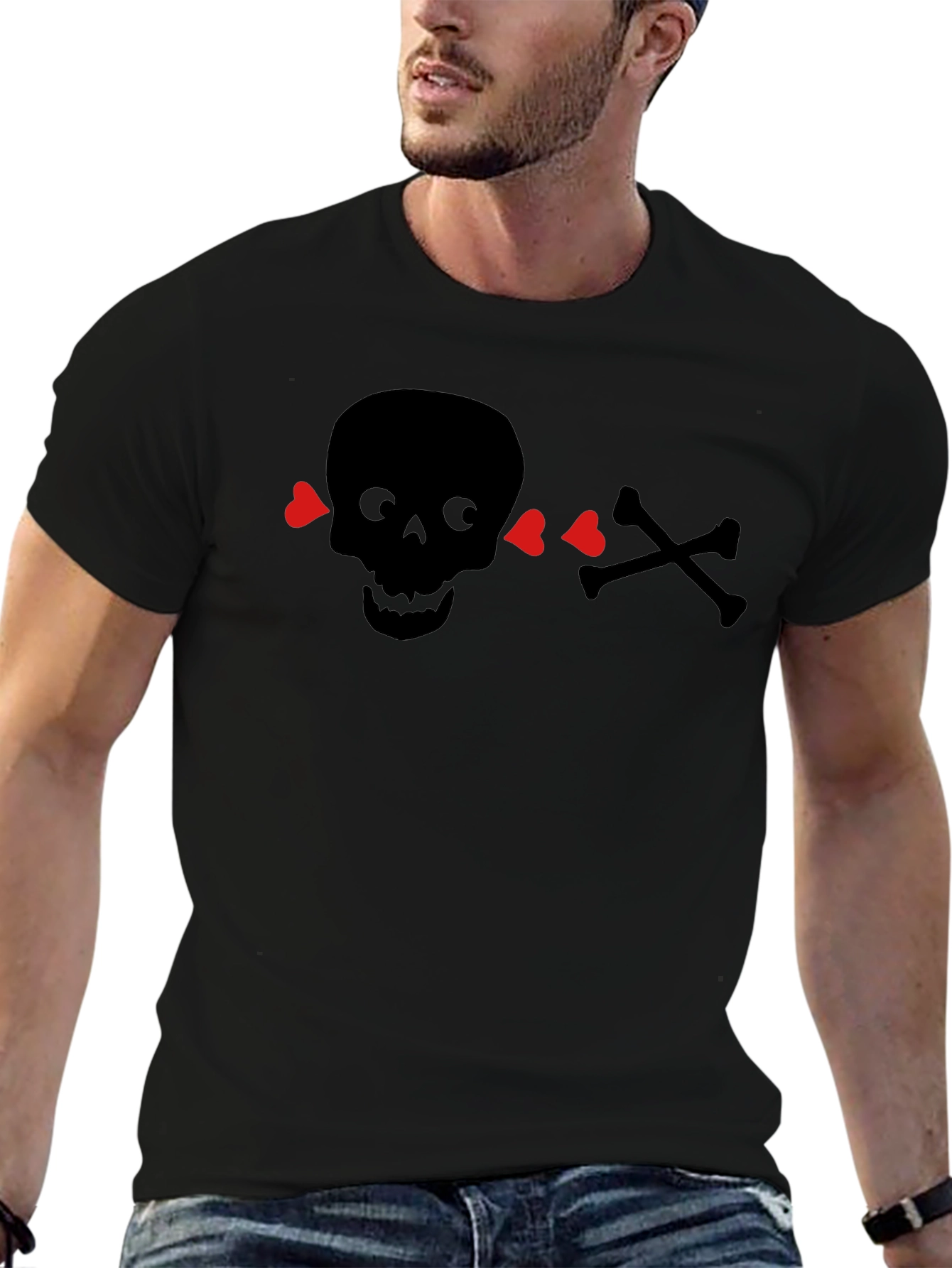 Skull & Crossbones Heart Eyes T-Shirt - Black