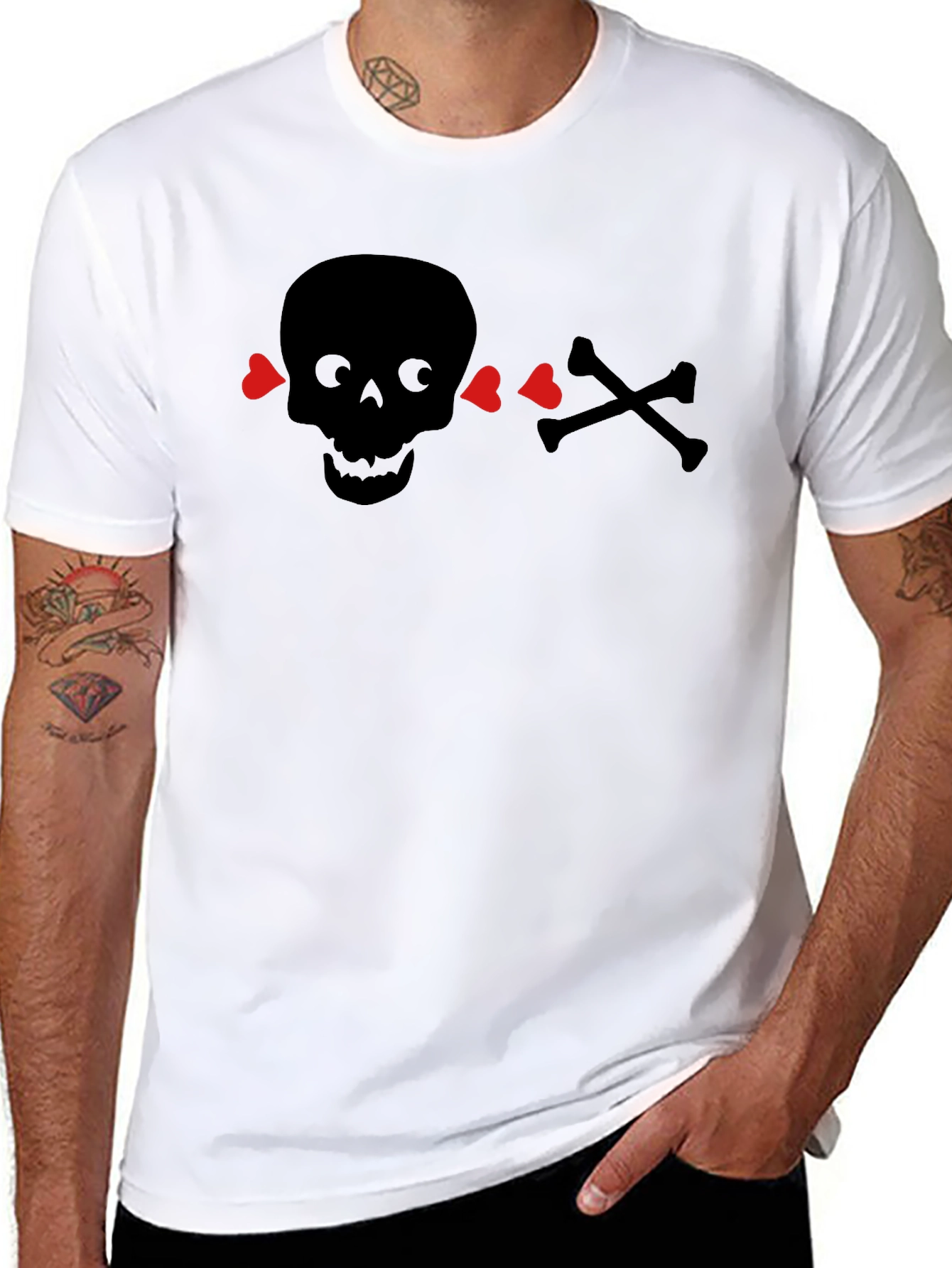 Skull & Crossbones Heart Eyes T-Shirt - Black