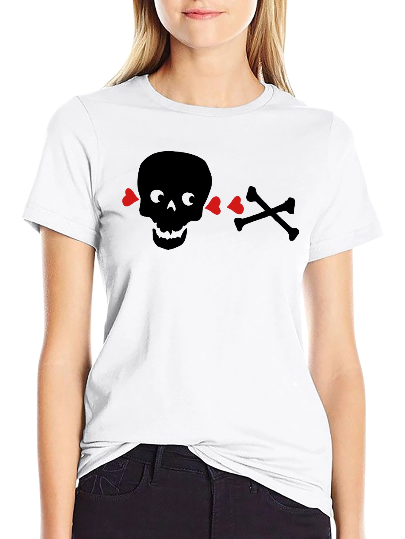 Skull & Crossbones Heart Eyes T-Shirt - Black