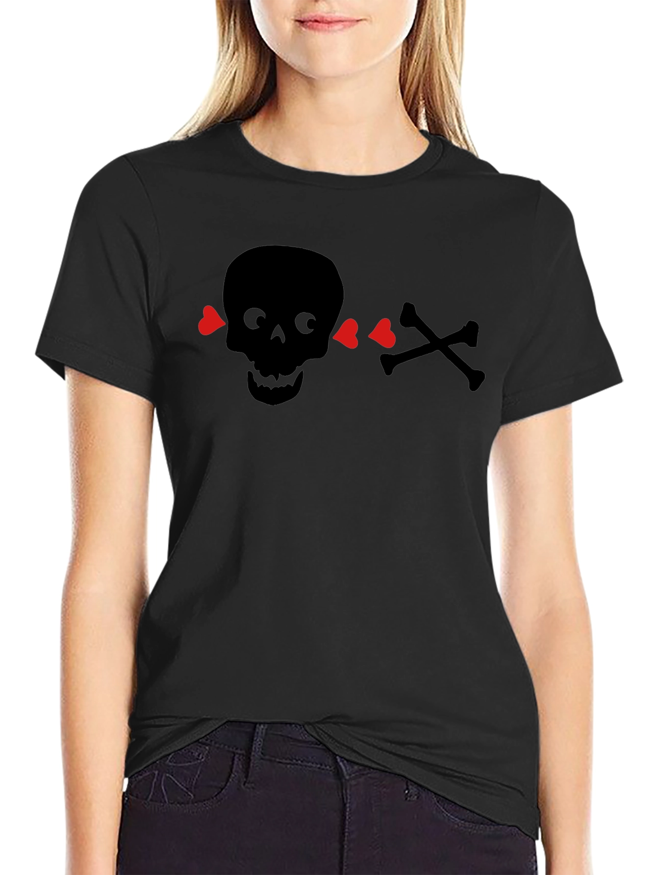Skull & Crossbones Heart Eyes T-Shirt - Black