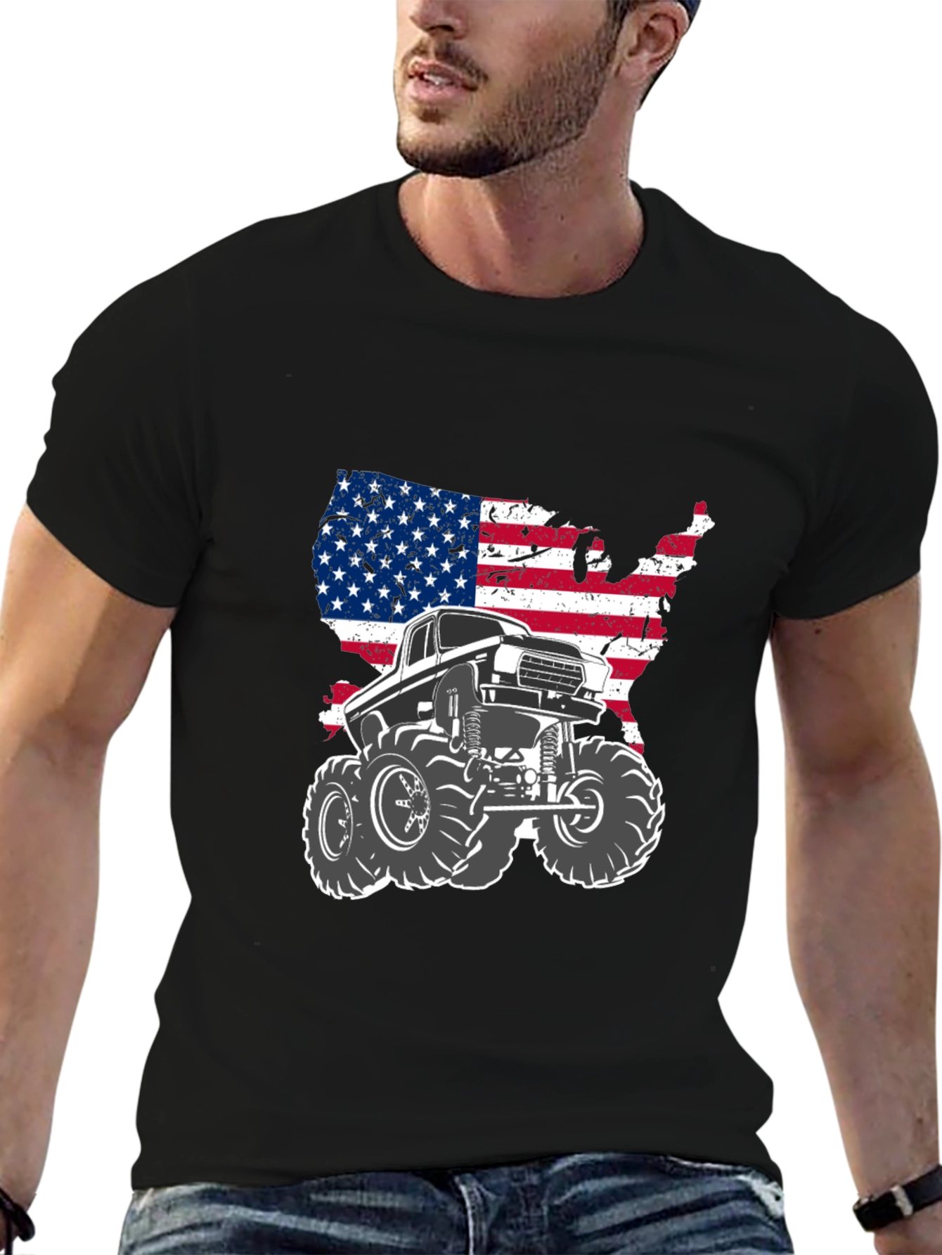 American Flag Monster Truck Graphic Tee - Black