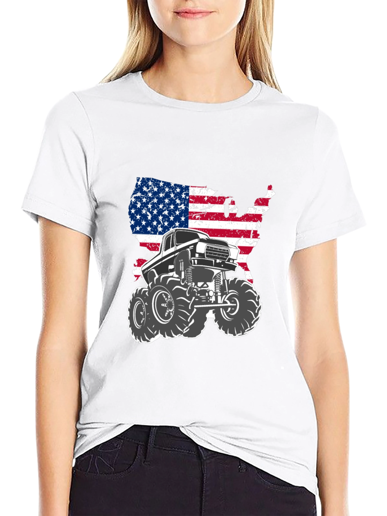 American Flag Monster Truck Graphic Tee - Black