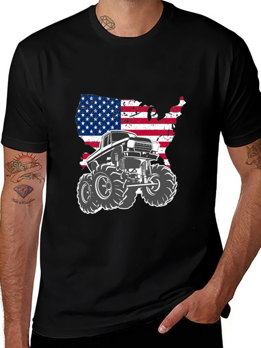 American Flag Monster Truck Graphic Tee - Black