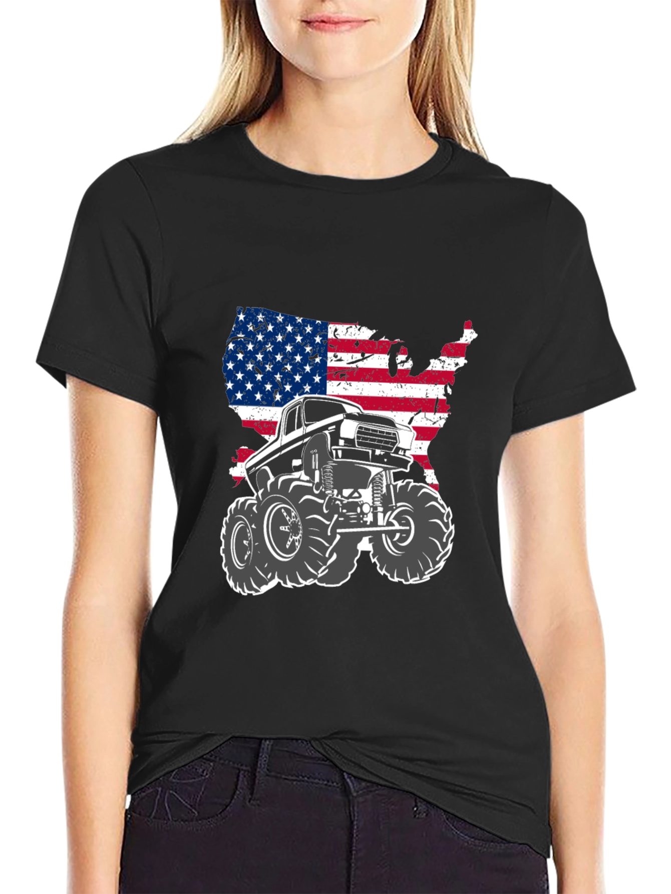 American Flag Monster Truck Graphic Tee - Black