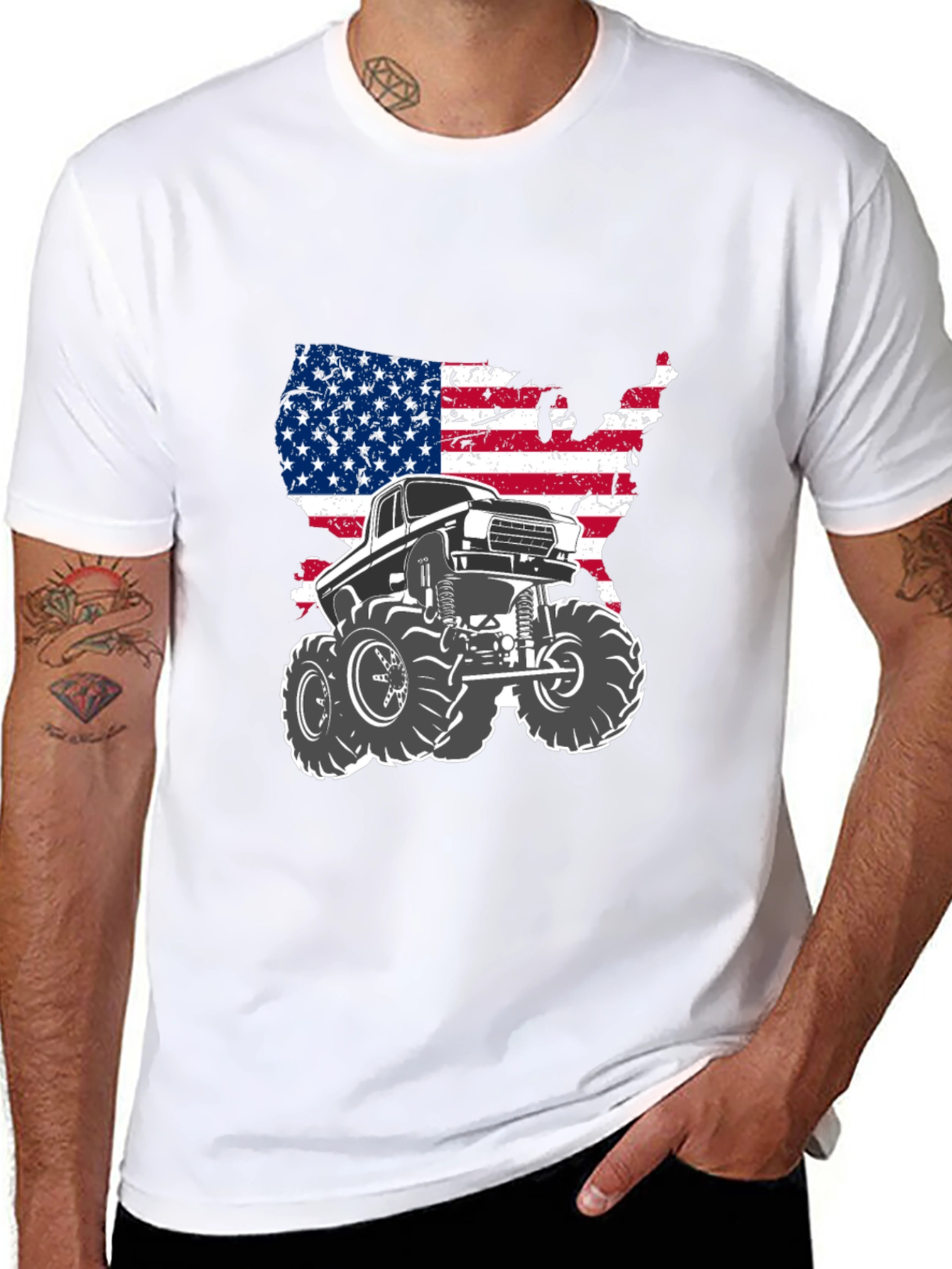 American Flag Monster Truck Graphic Tee - Black