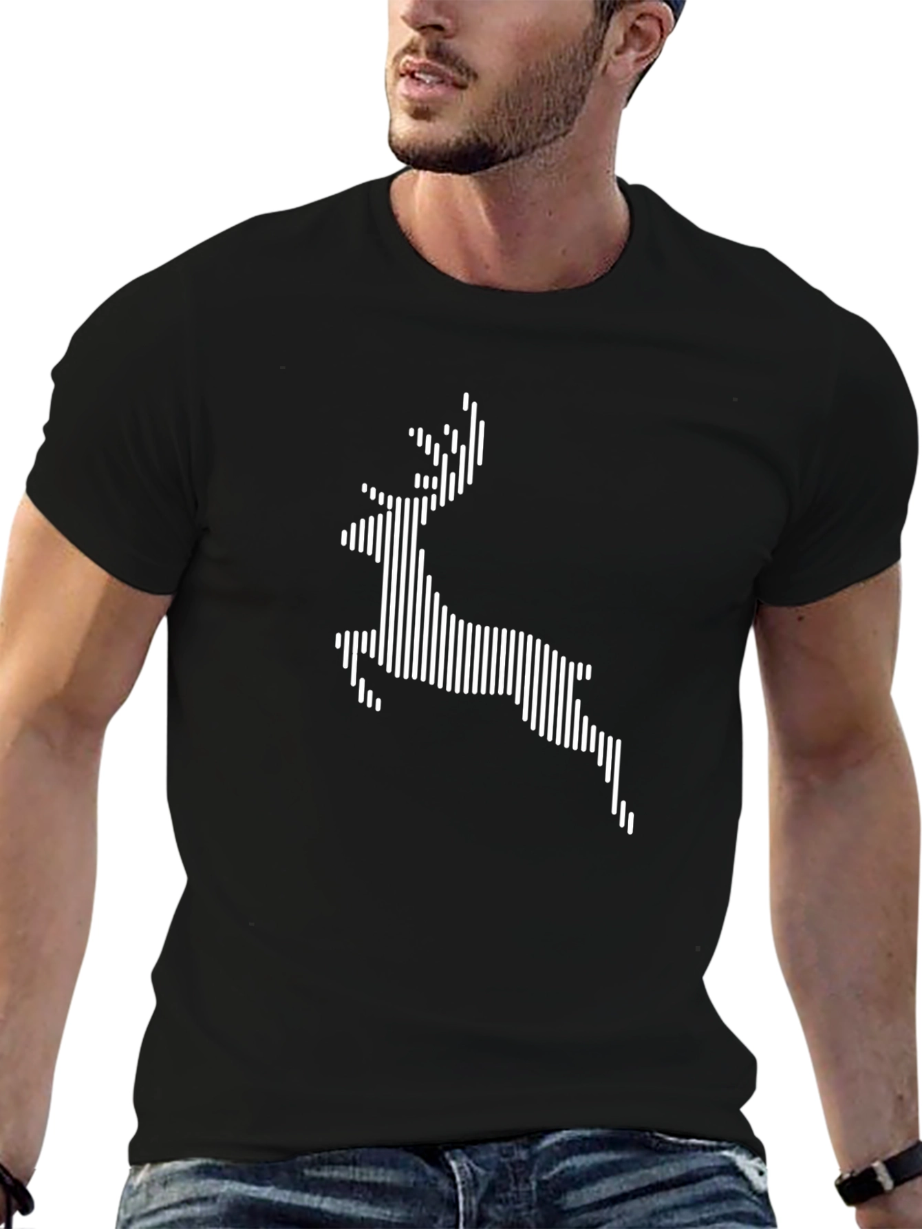 Stripped Deer Graphic Tee - Black