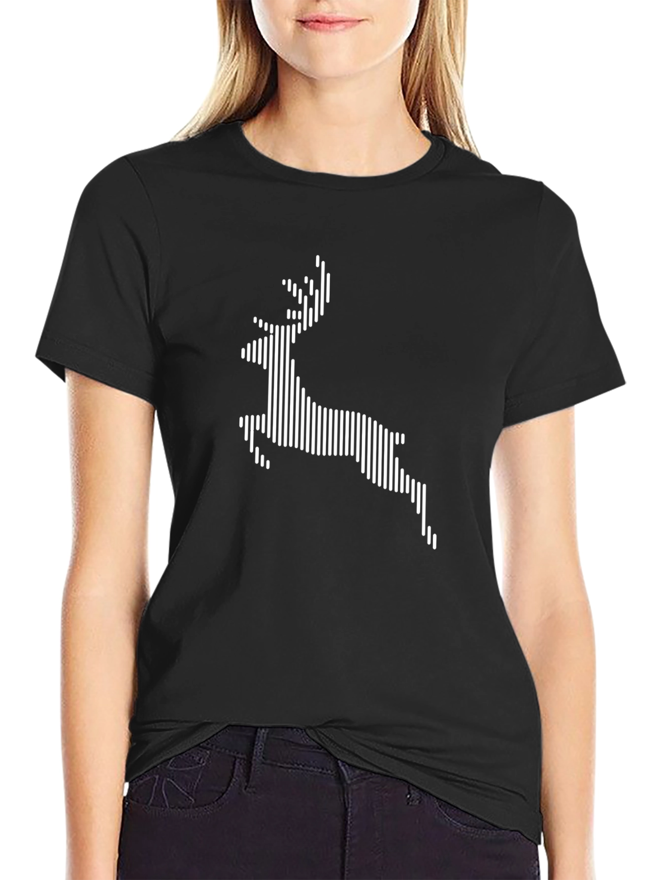 Stripped Deer Graphic Tee - Black