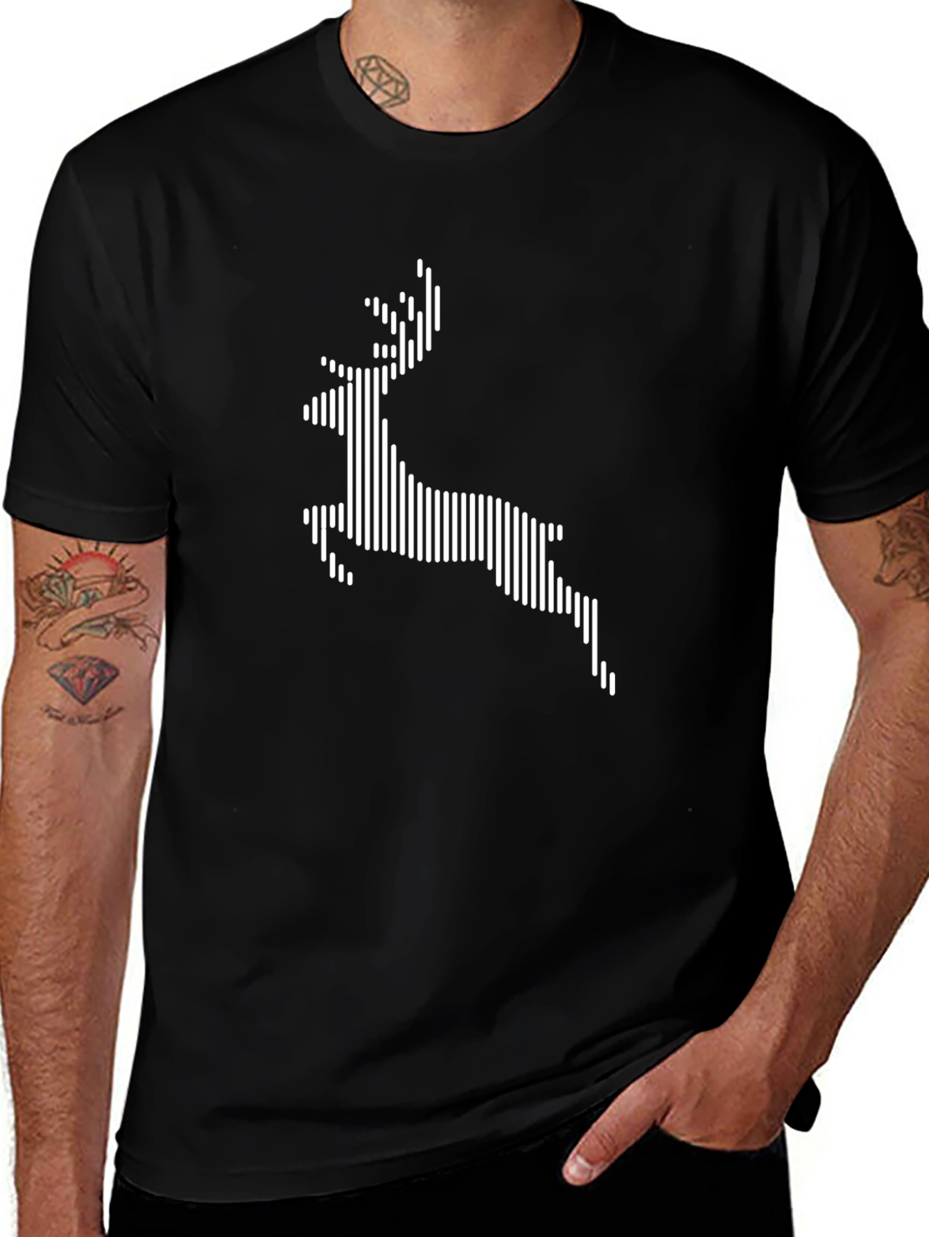 Stripped Deer Graphic Tee - Black