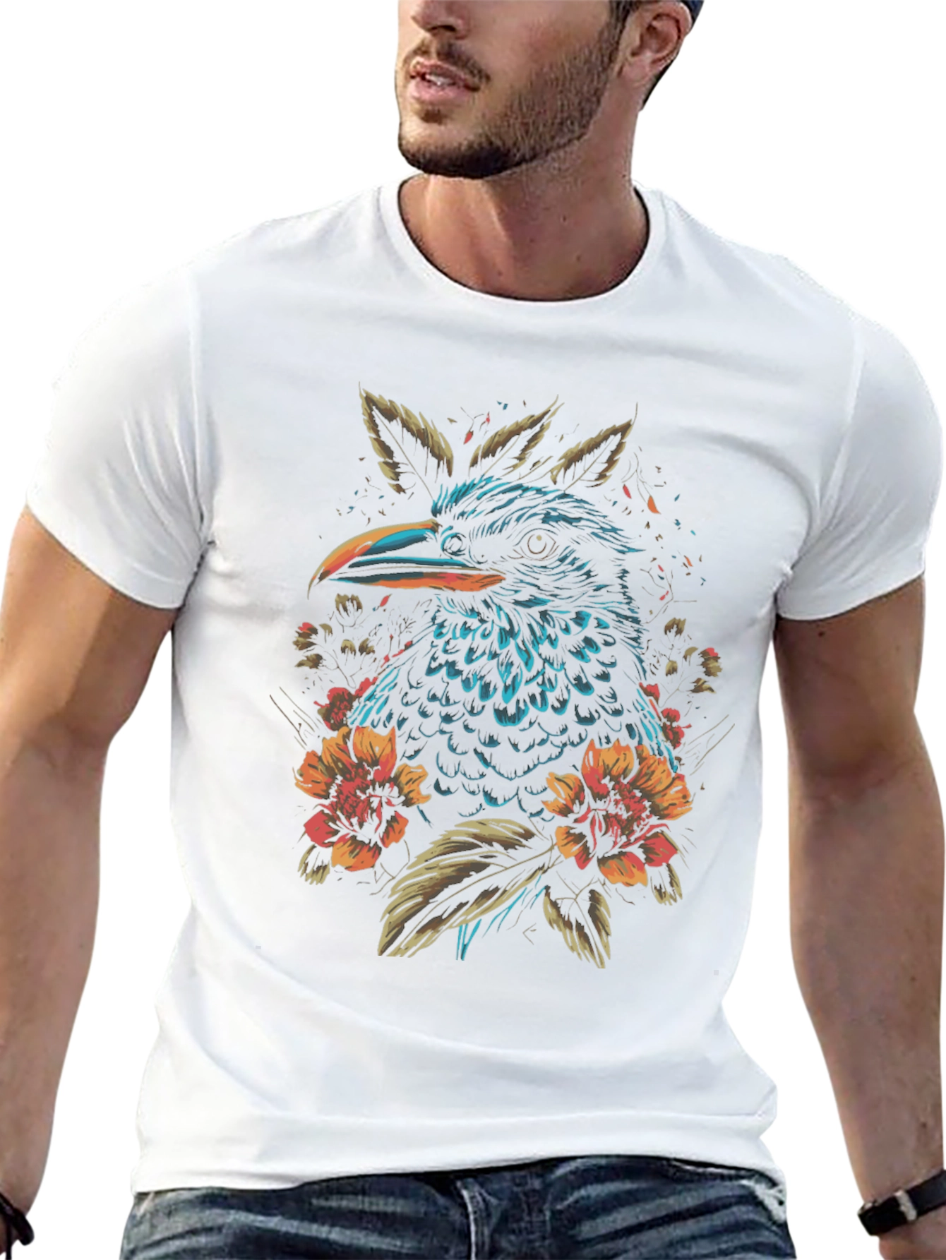 Raven and Floral Graphic Print Black T-Shirt