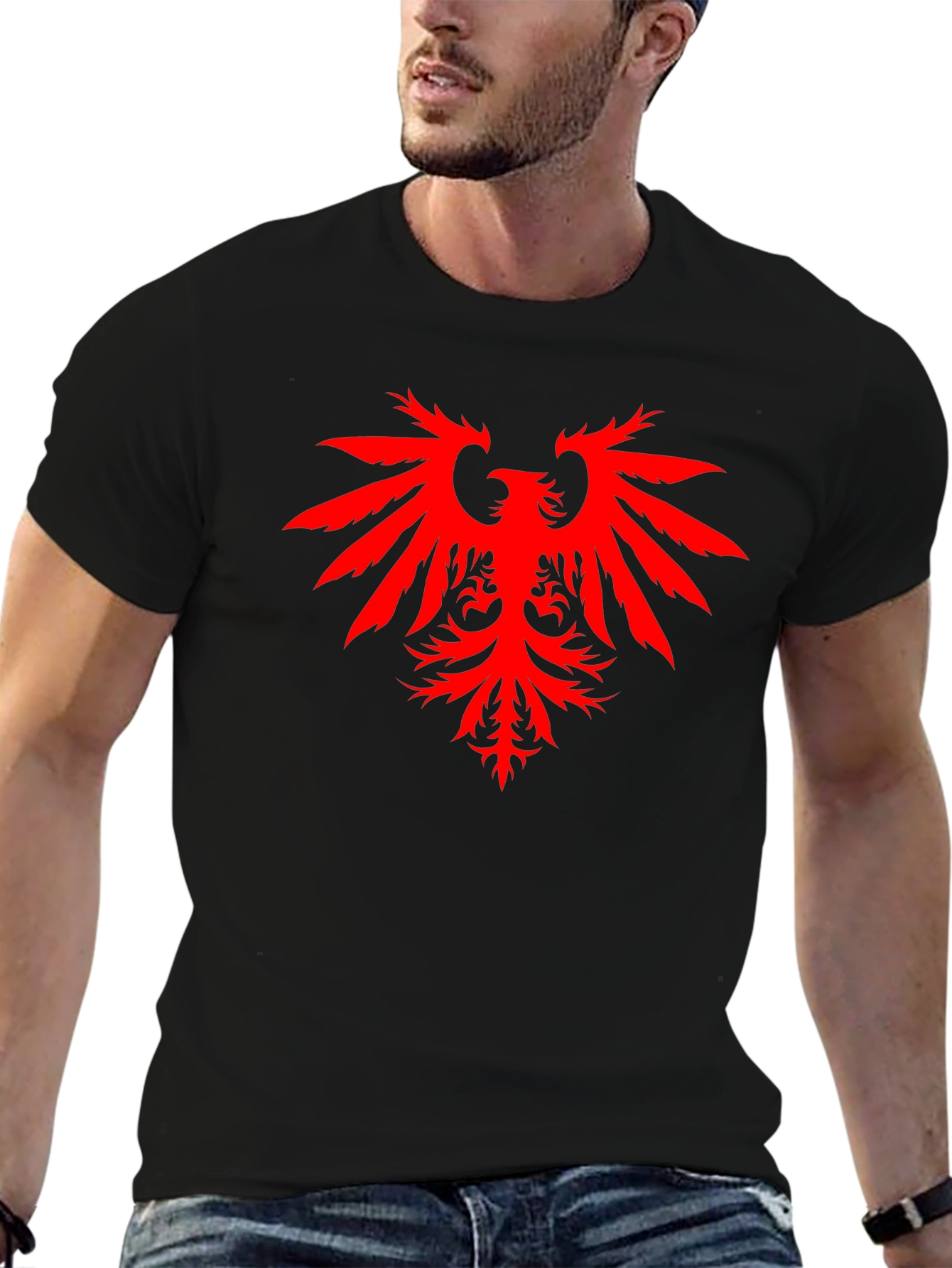 Black T-Shirt with Red Eagle Graphic