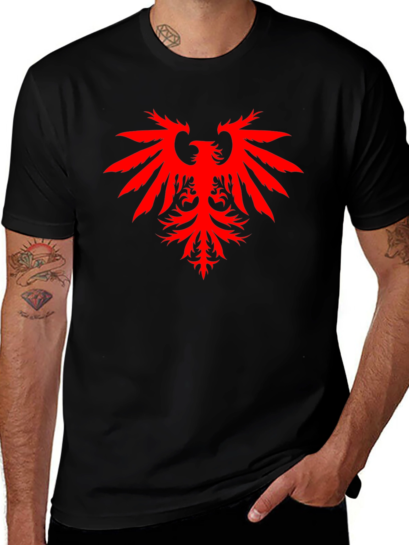 Black T-Shirt with Red Eagle Graphic