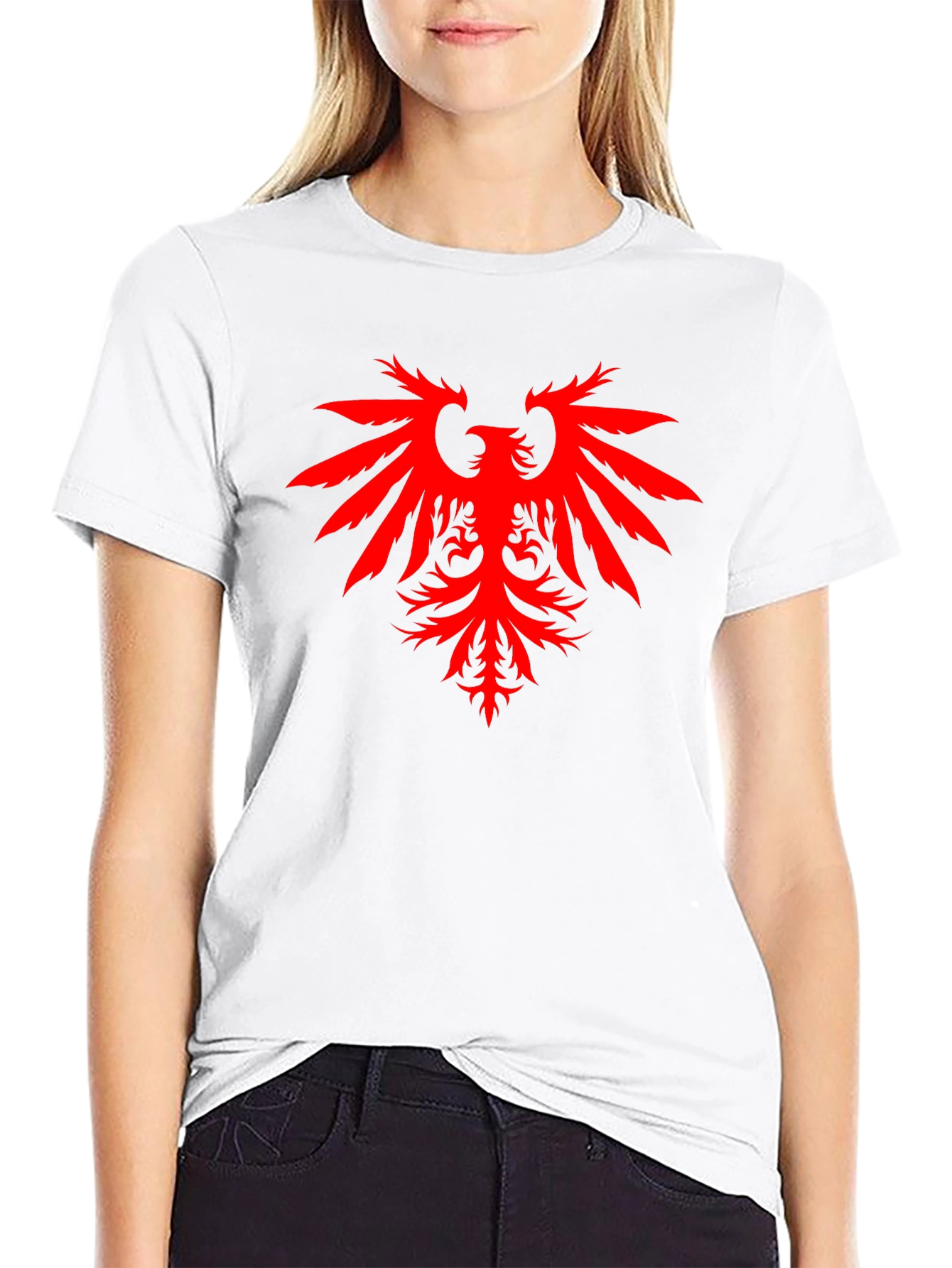 Black T-Shirt with Red Eagle Graphic