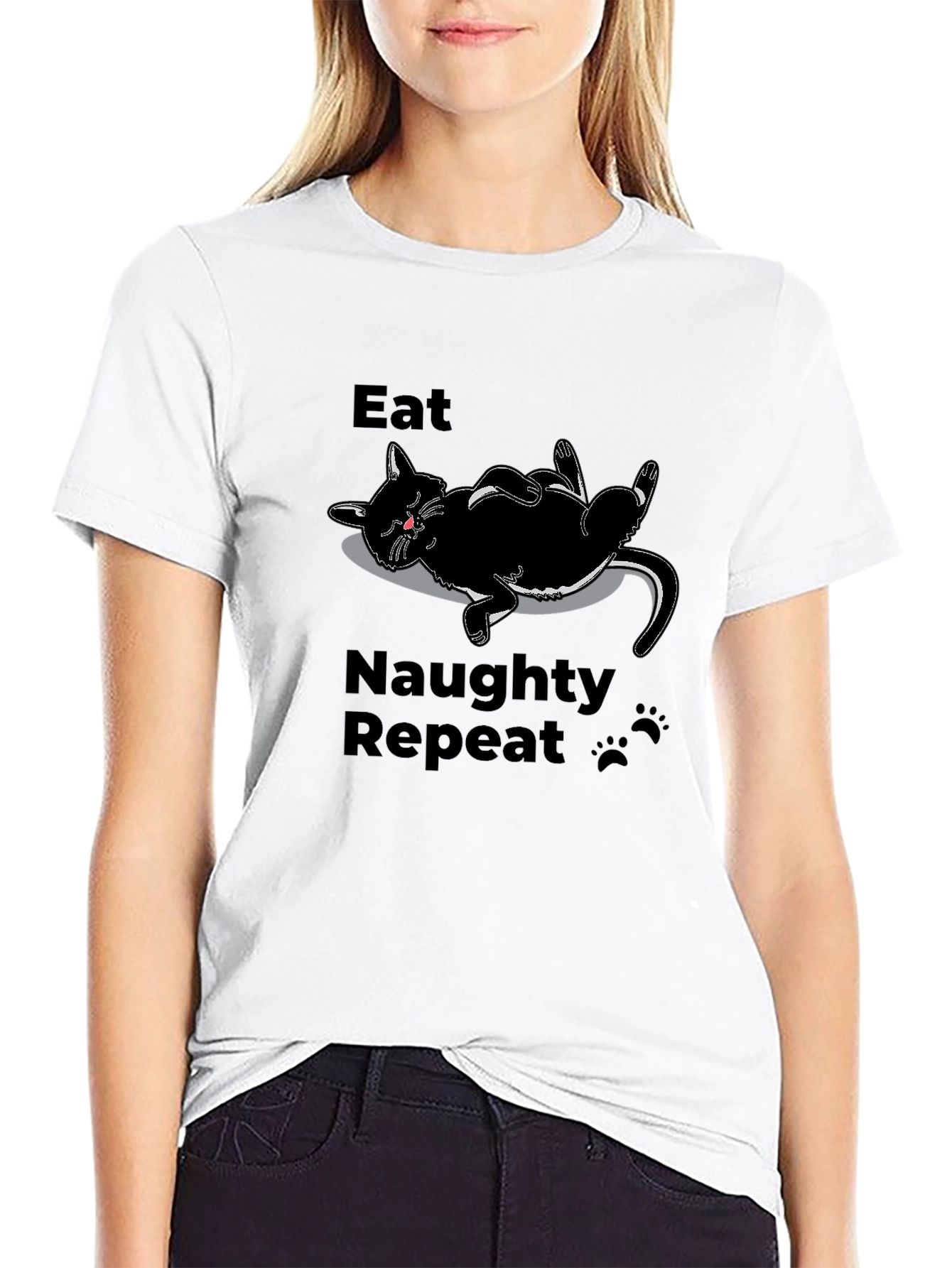 Eat Naughty Repeat Black Cat T-Shirt