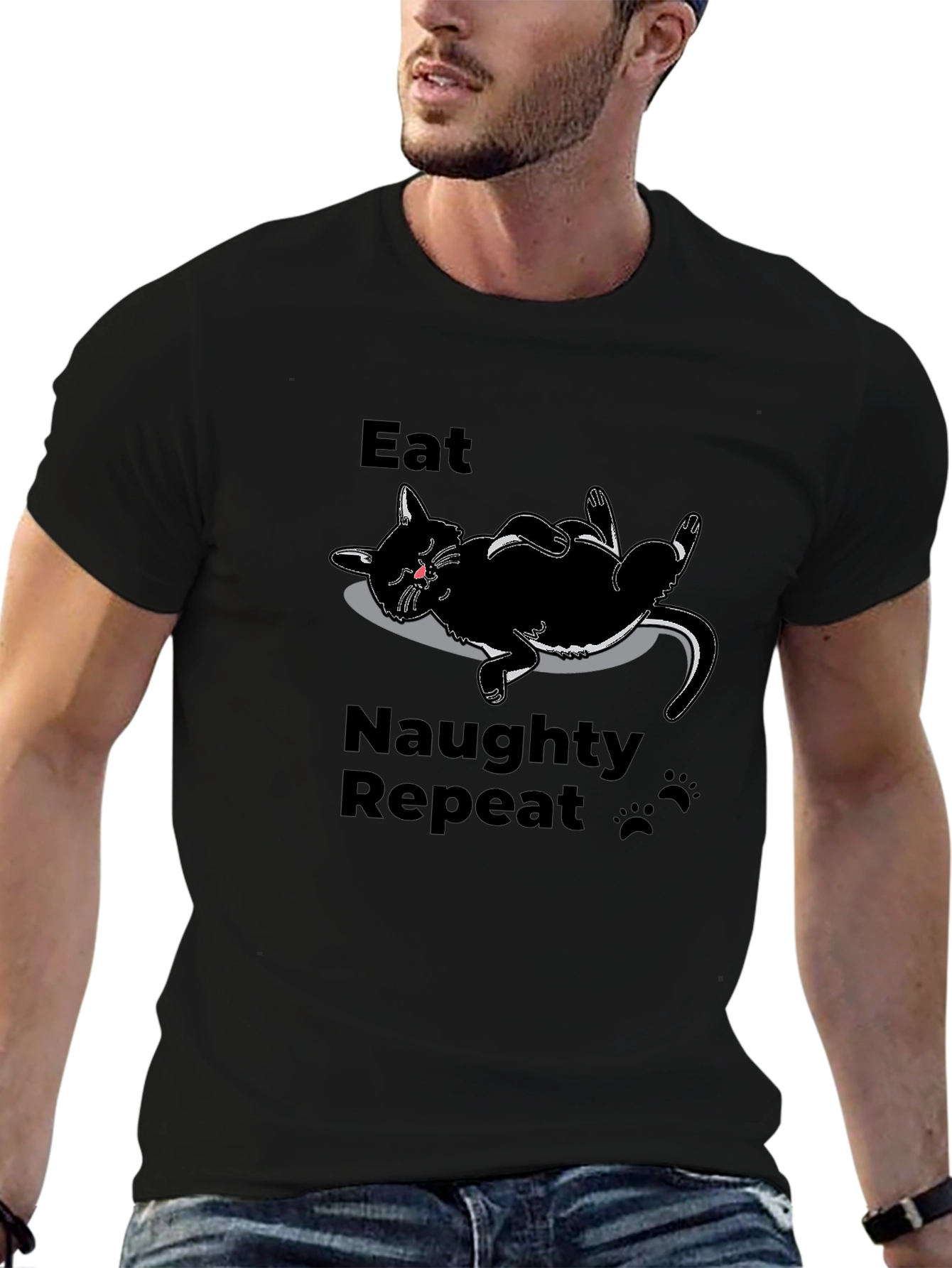 Eat Naughty Repeat Black Cat T-Shirt