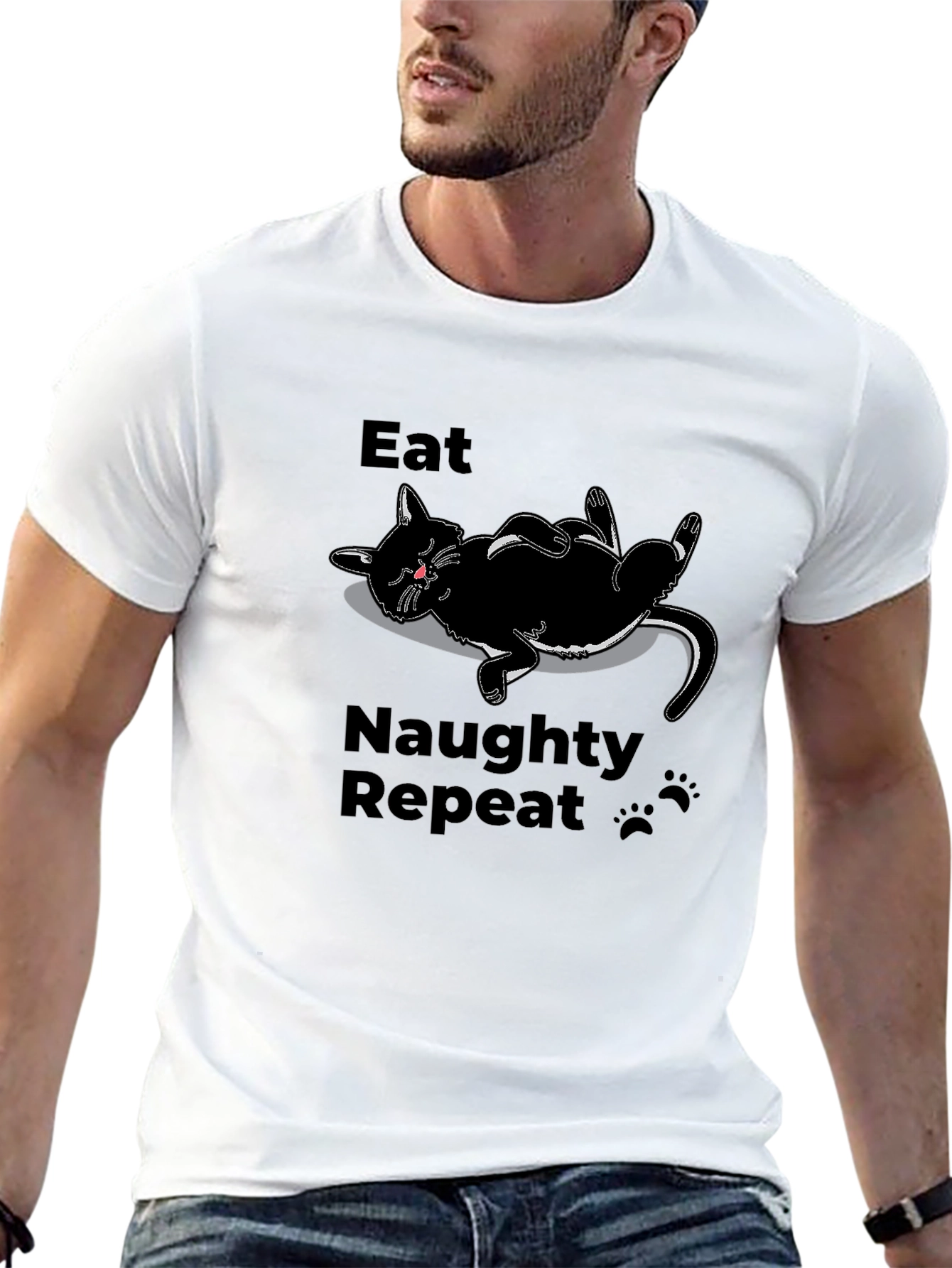 Eat Naughty Repeat Black Cat T-Shirt