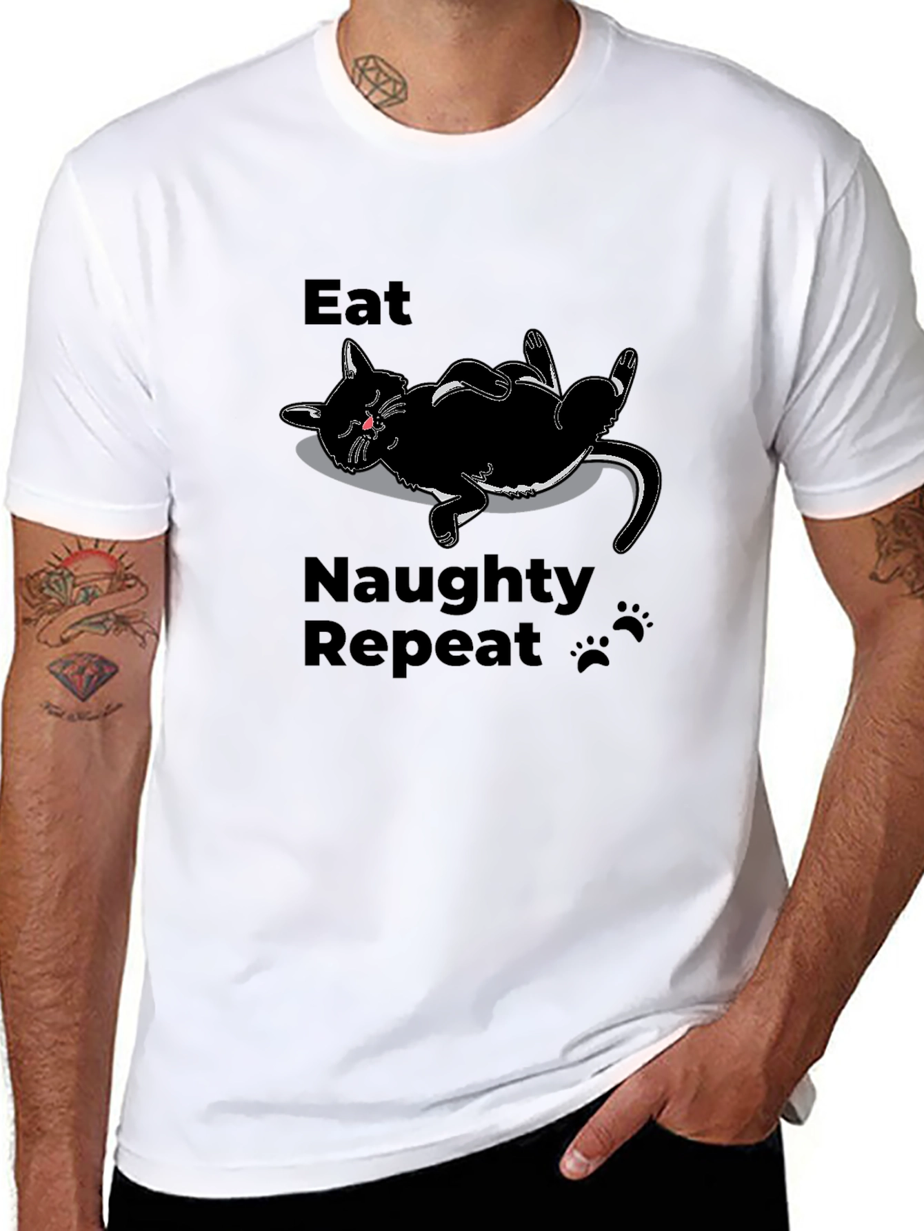 Eat Naughty Repeat Black Cat T-Shirt
