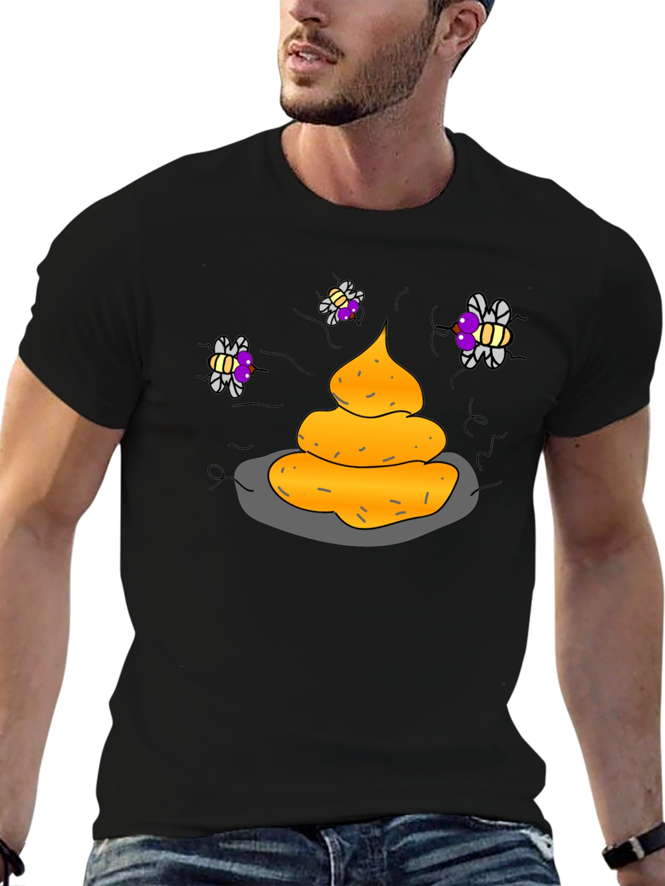 Humorous Graphic Tee - Funny Poop & Flies