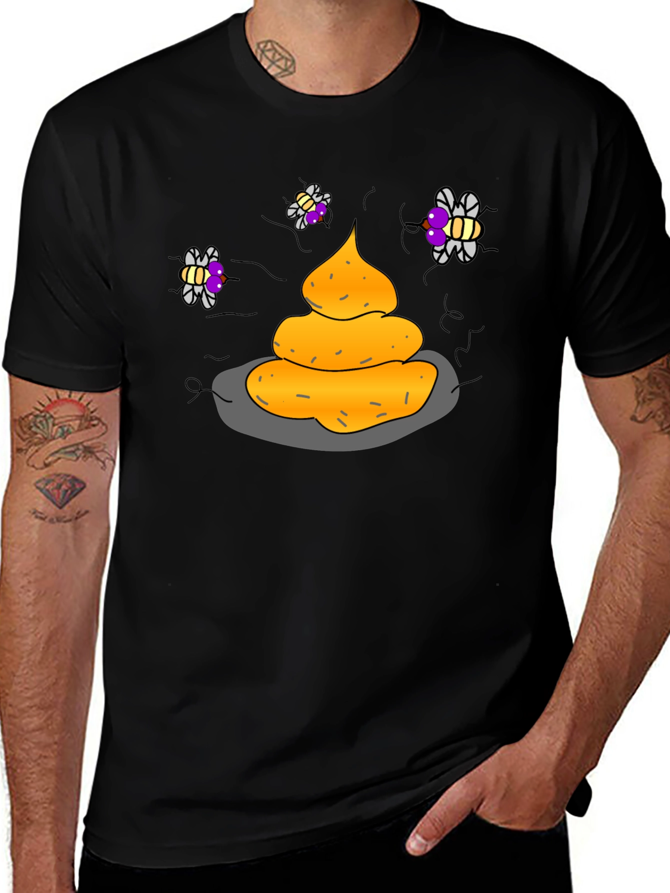 Humorous Graphic Tee - Funny Poop & Flies