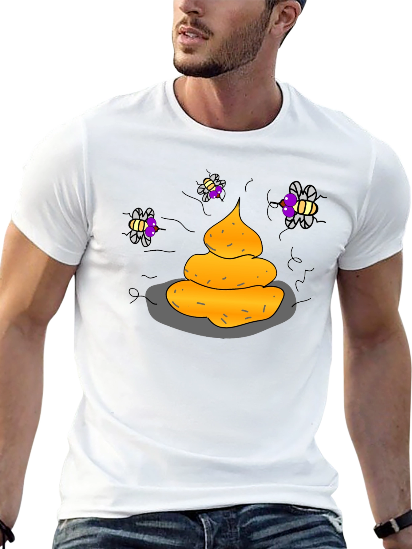 Humorous Graphic Tee - Funny Poop & Flies