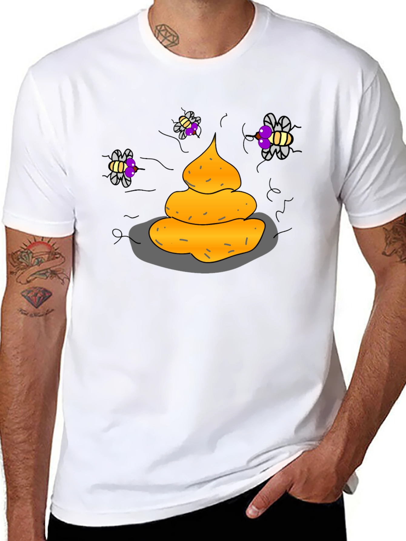 Humorous Graphic Tee - Funny Poop & Flies