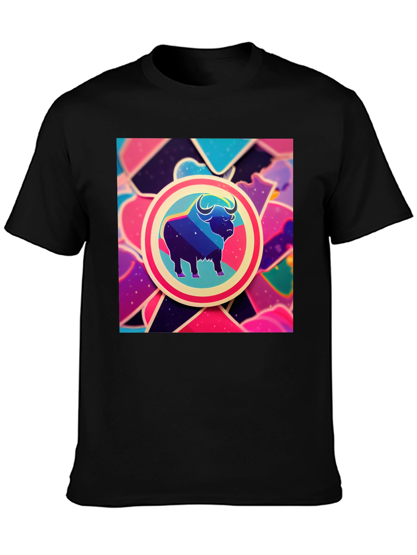 Galaxy Bull Graphic Tee - Trendy Mens Black T-Shirt