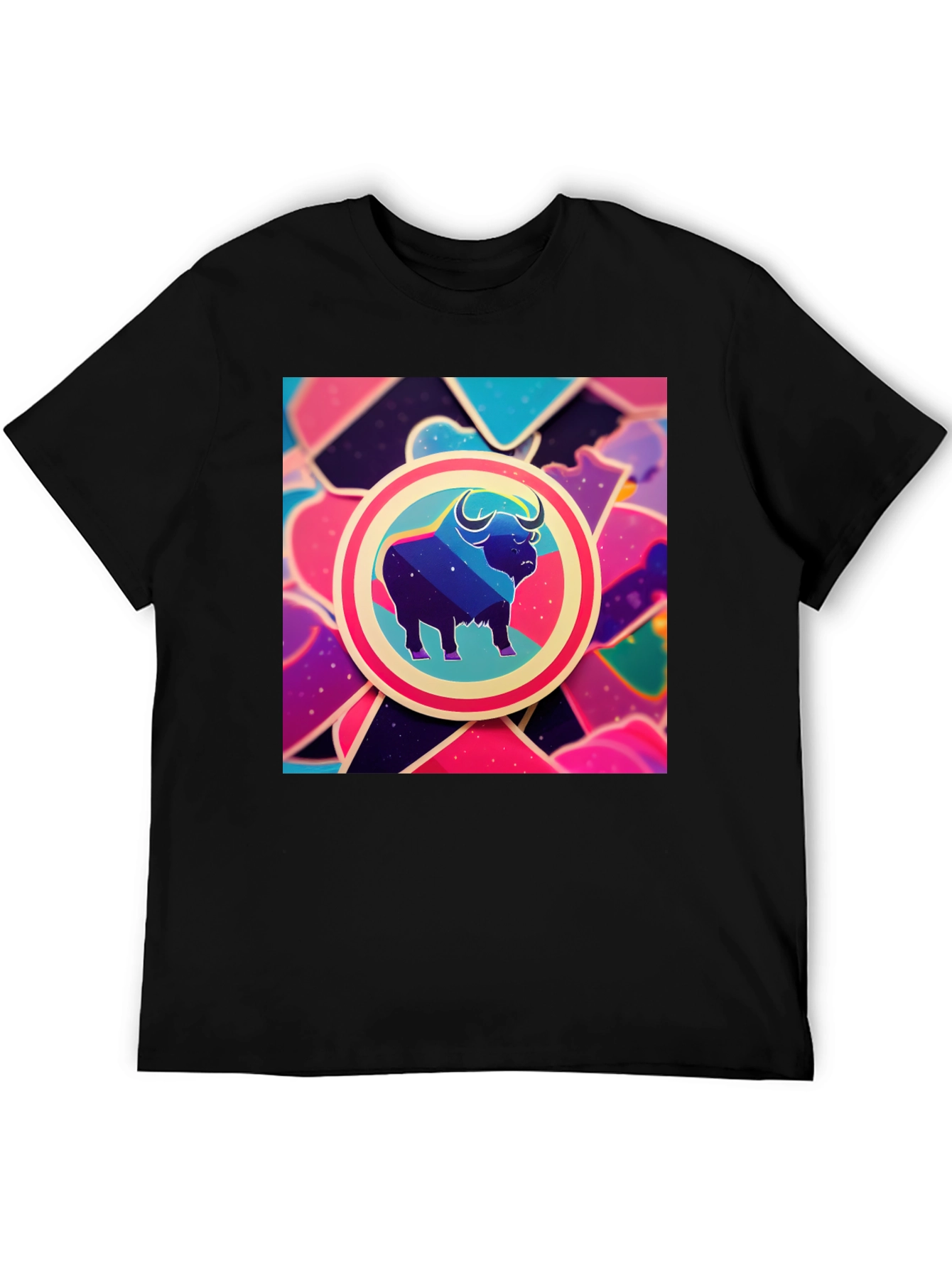 Galaxy Bull Graphic Tee - Trendy Mens Black T-Shirt