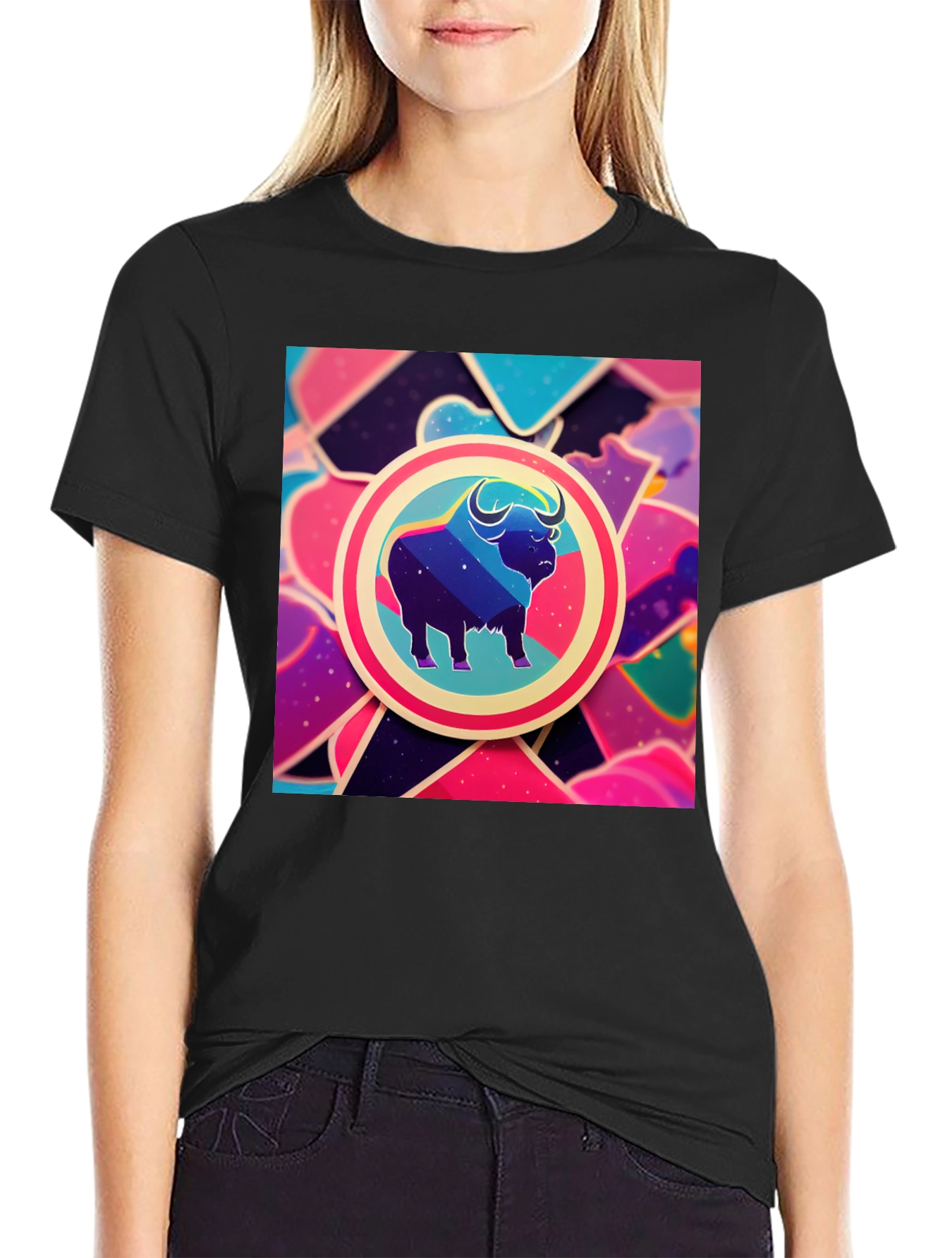 Galaxy Bull Graphic Tee - Trendy Mens Black T-Shirt