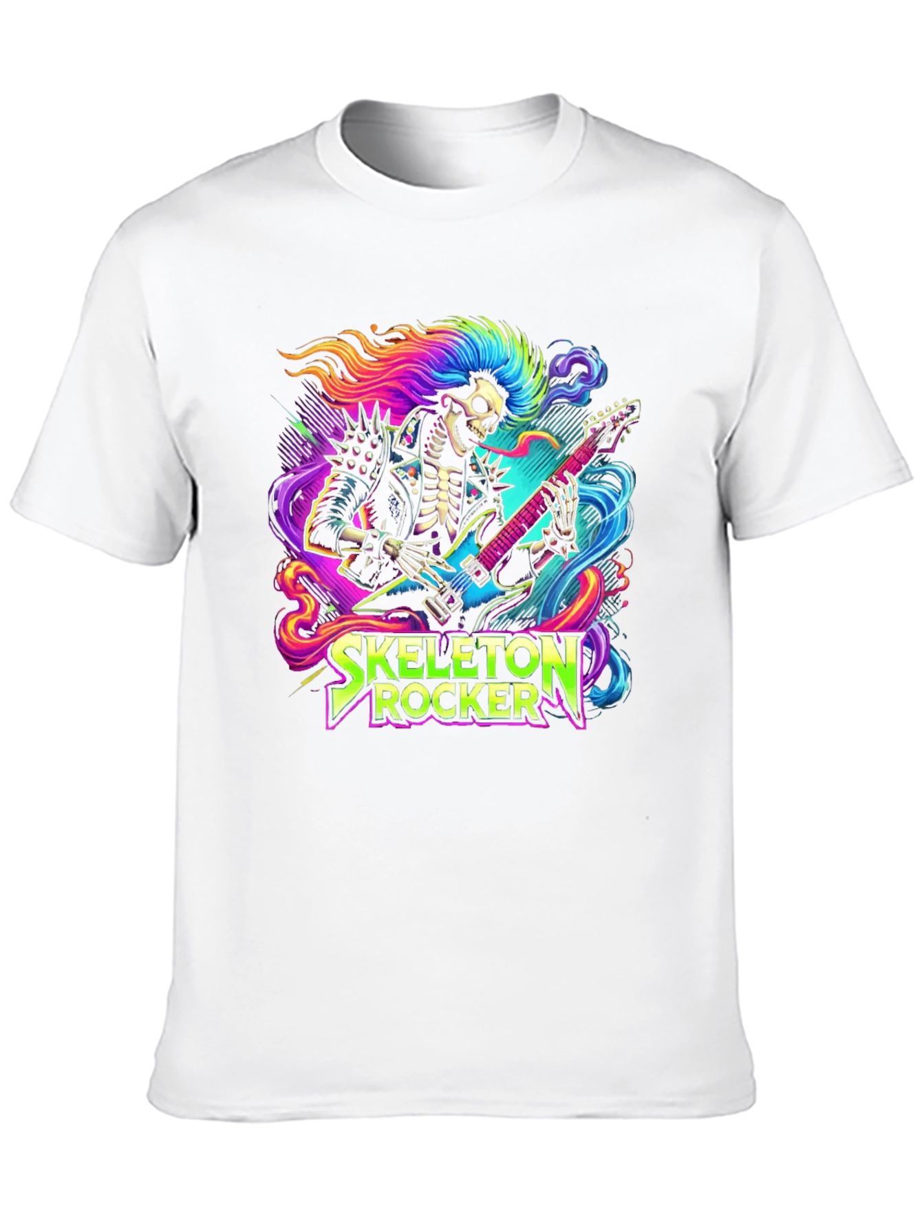 Skeleton Rocker T-Shirt - Neon Punk Design