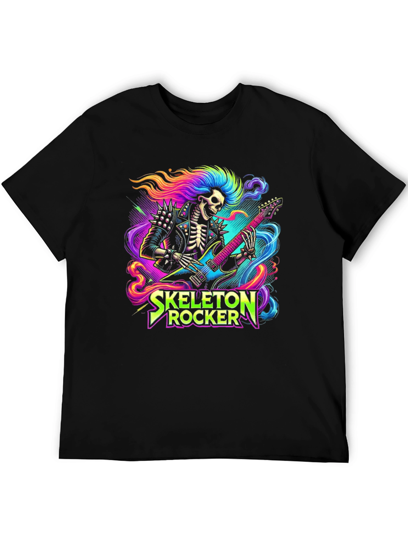 Skeleton Rocker T-Shirt - Neon Punk Design