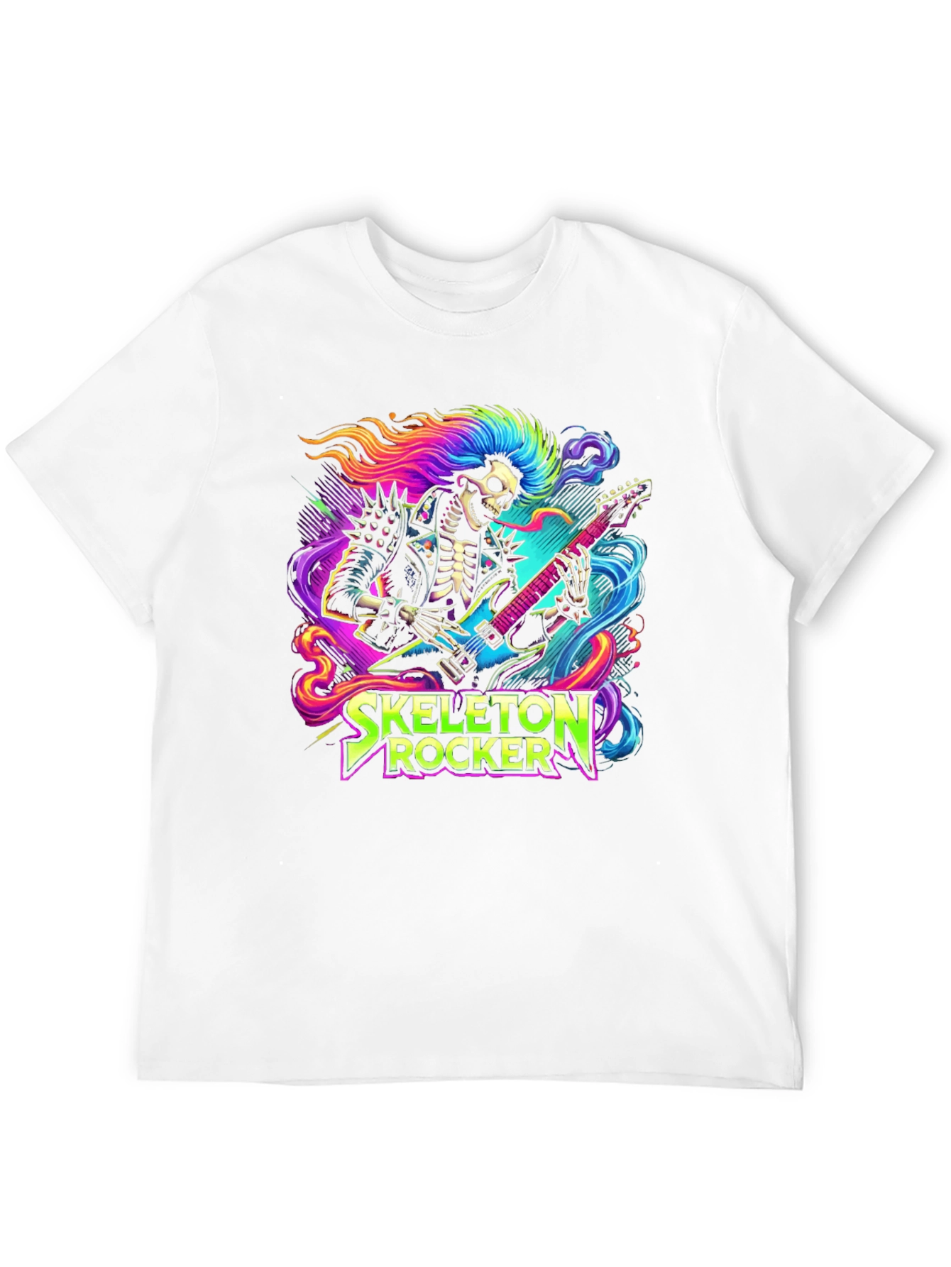 Skeleton Rocker T-Shirt - Neon Punk Design