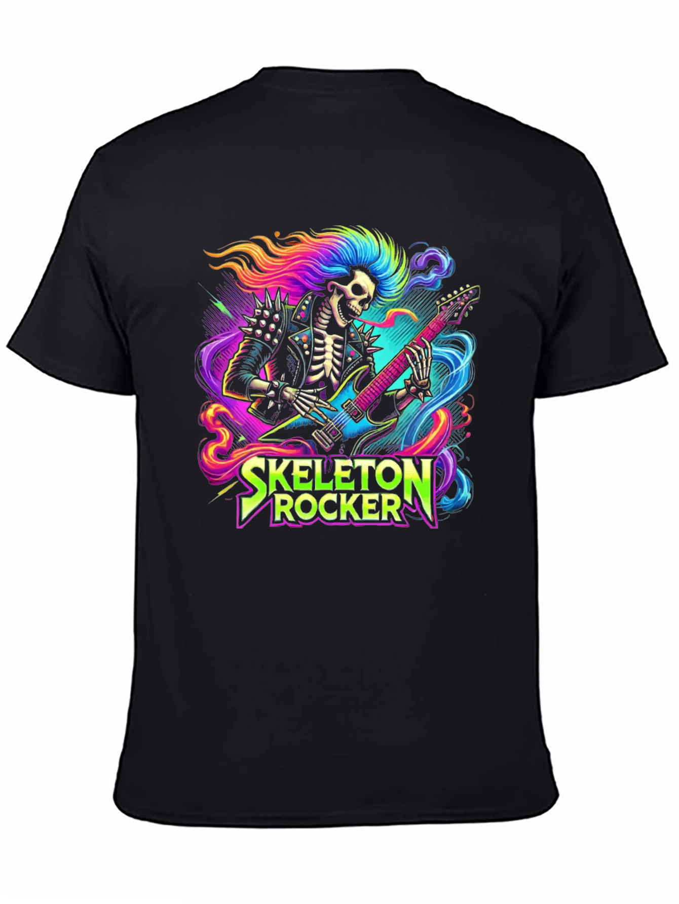 Skeleton Rocker T-Shirt - Neon Punk Design