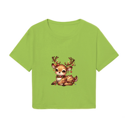 Adorable Fawn Wrapped Christmas Lights Cute Crop Tee