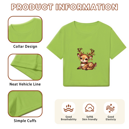Adorable Fawn Wrapped Christmas Lights Cute Crop Tee